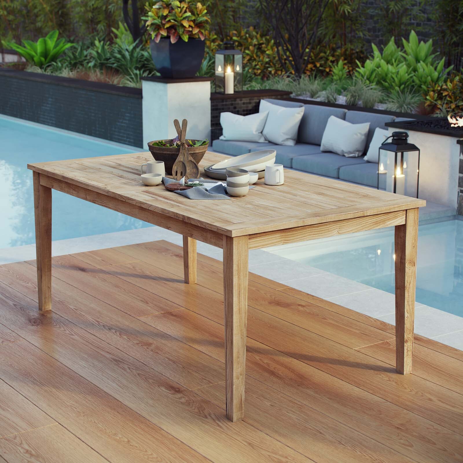 Modway Outdoor Patio Furniture Teak Wood 72″ Rectangular Dining Table in Natural