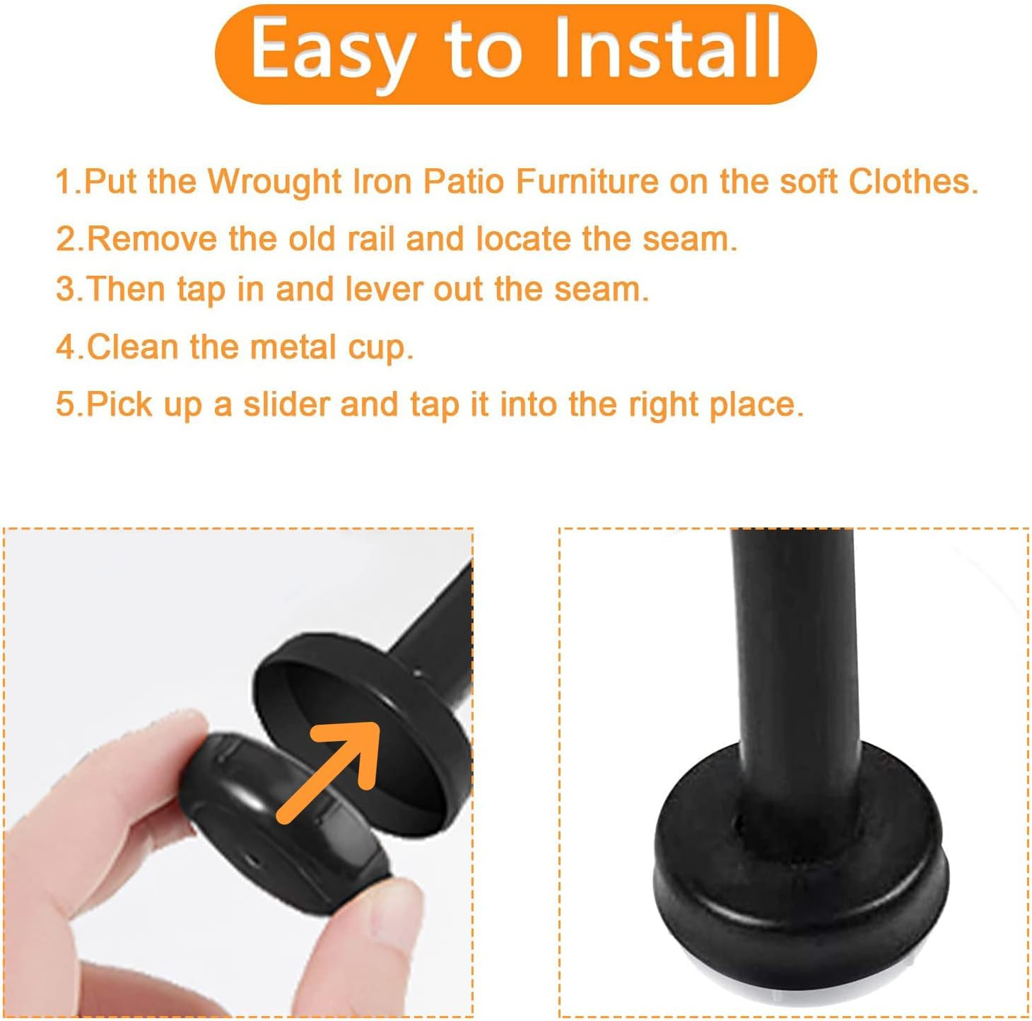 1-1/2 Inch Wrought Iron Patio Furniture Feet Caps,24 Packs round Plastic Outdoor