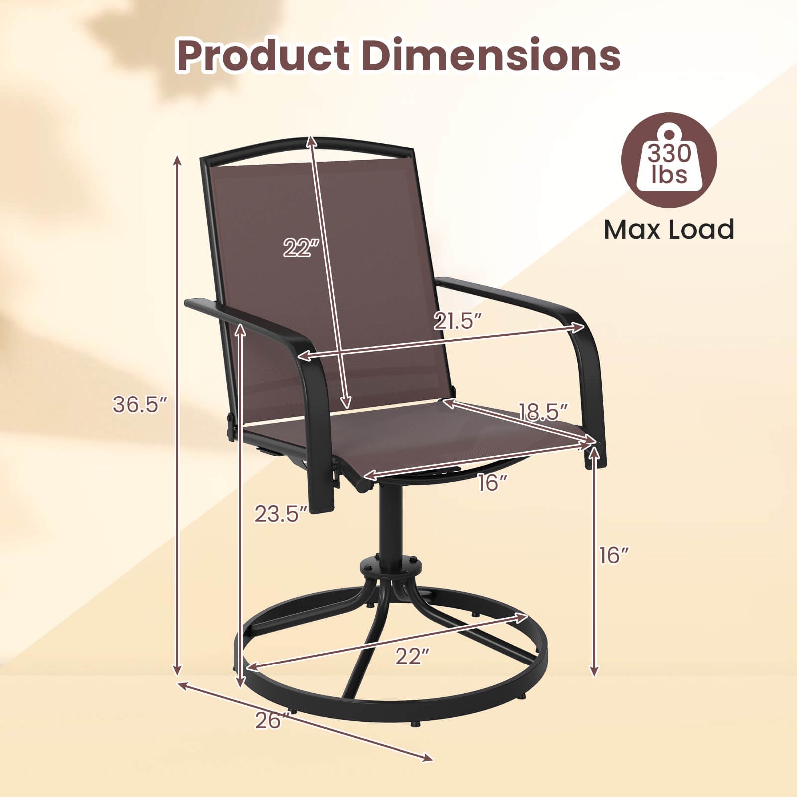 Patio Swivel Chairs 2PCS w/ High Back & Round Metal Base for Backyard