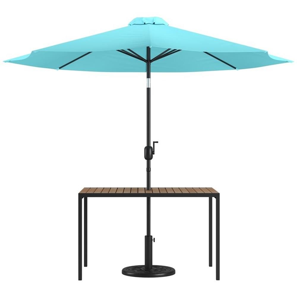 Flash Furniture 30″ x 48″ Metal Patio Table & Umbrella with Base in Teal Blue