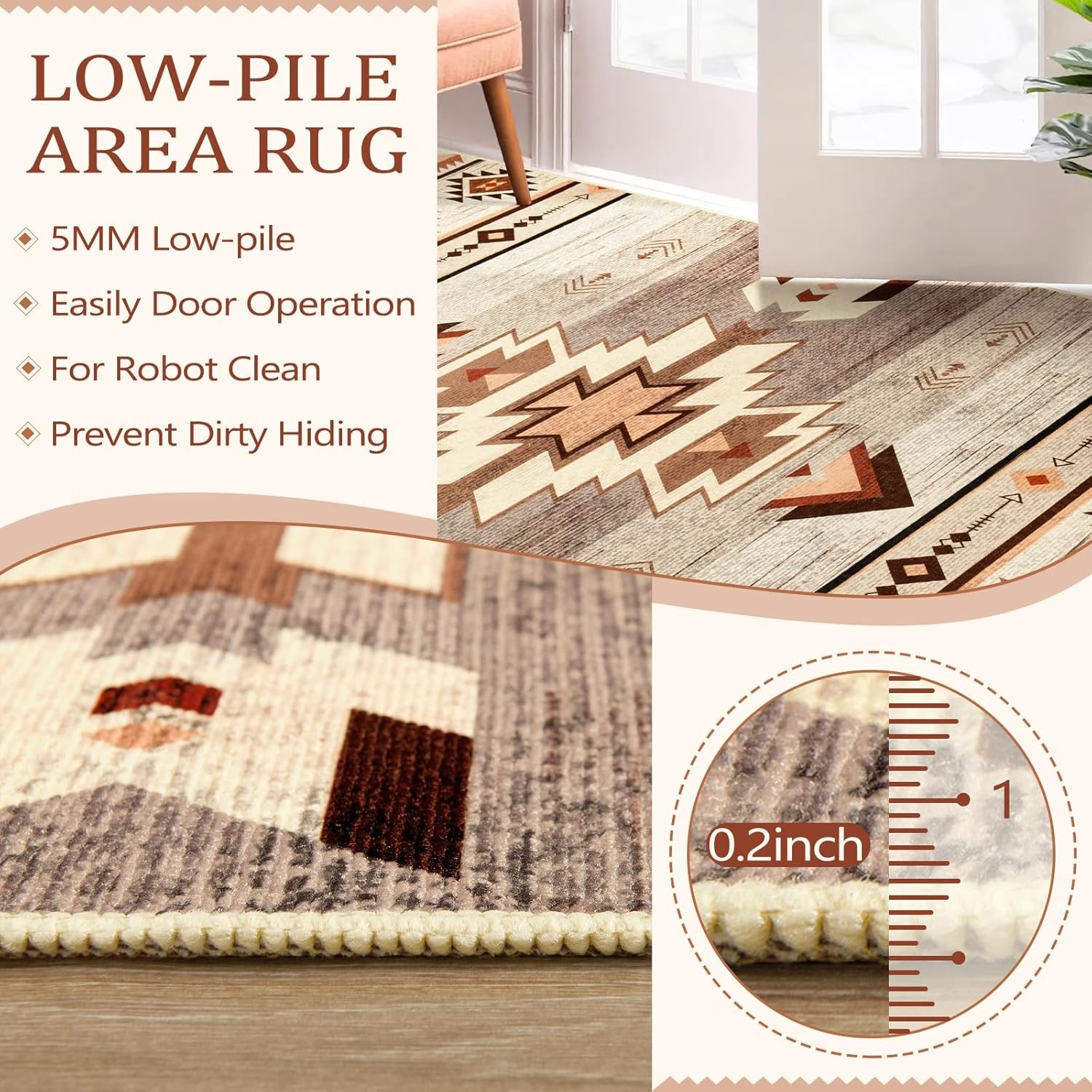 Western Rugs for Living Room, Non Slip Rustic Rug for Bedroom Dining Table