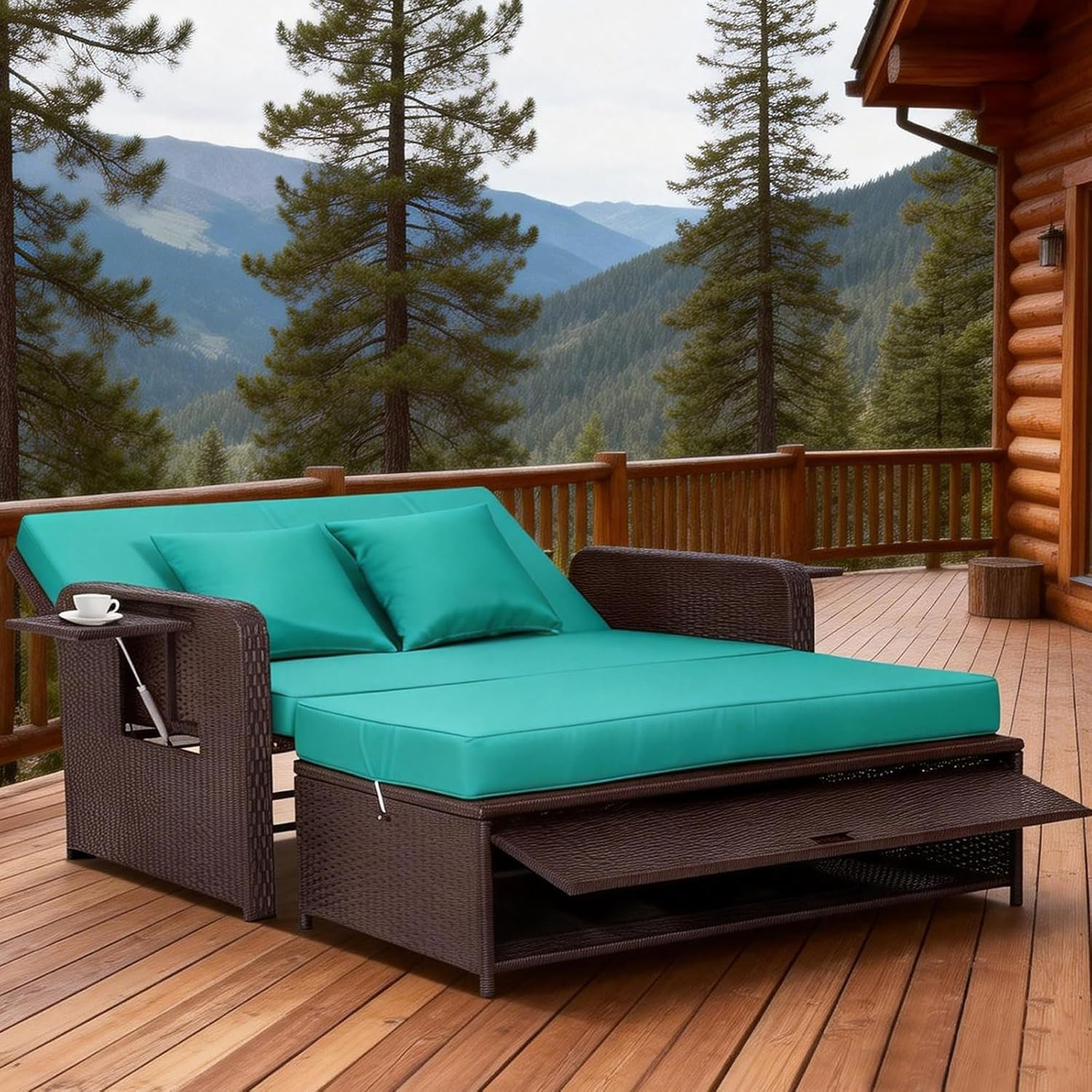 Blue 5-Piece Outdoor Wicker Daybed Cushion Cover Set for Loveseat Sofa