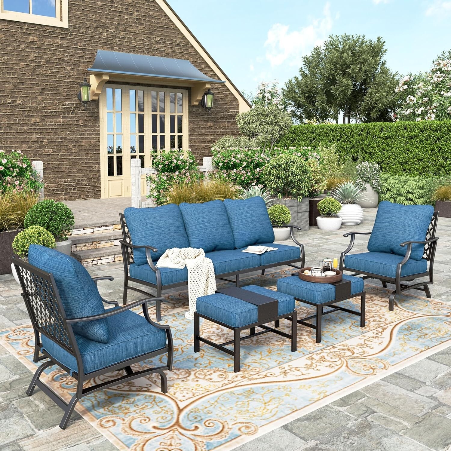 5 PCS Patio Furniture Set Outdoor Conversation Set w/2 Rocker Chair for Backyard
