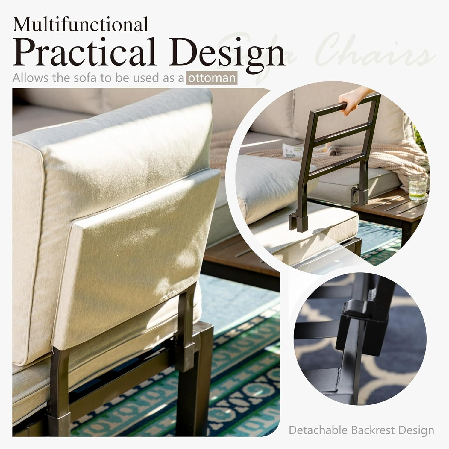 6 Pieces Outdoor Patio Furniture Set w/ 45″ Fire Pit Table, Metal Sectional Sofa