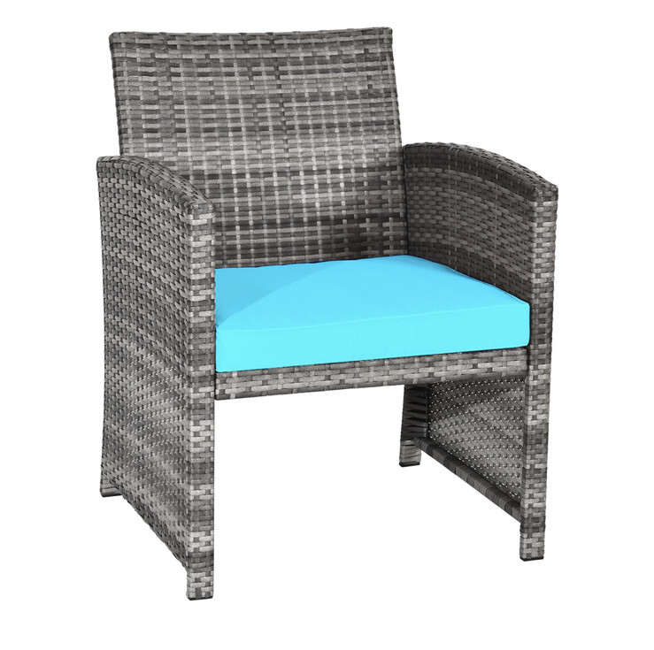 4PCS Patio Rattan Conversation Glass Table Top Cushioned Sofa Torquoise Stylish