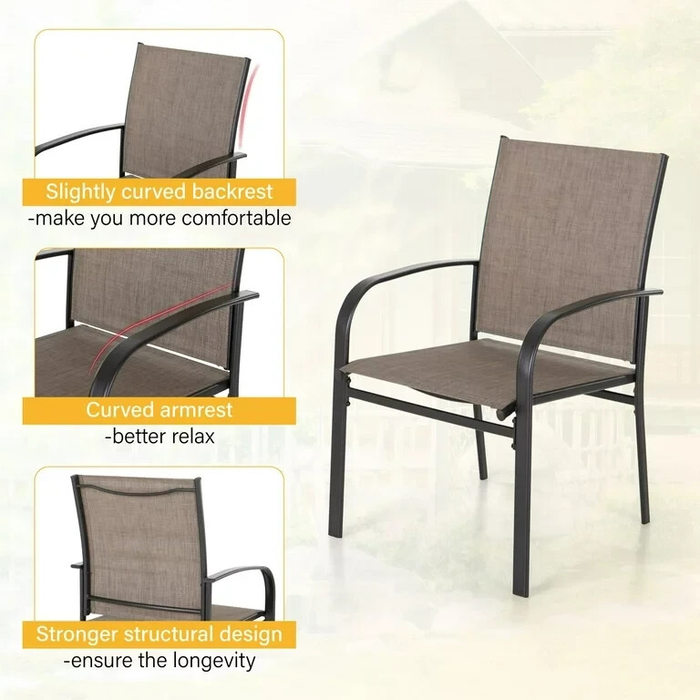 Outdoor Dining Set for 6 Person Metal Table & Fixed Chairs with Umbrella Hole