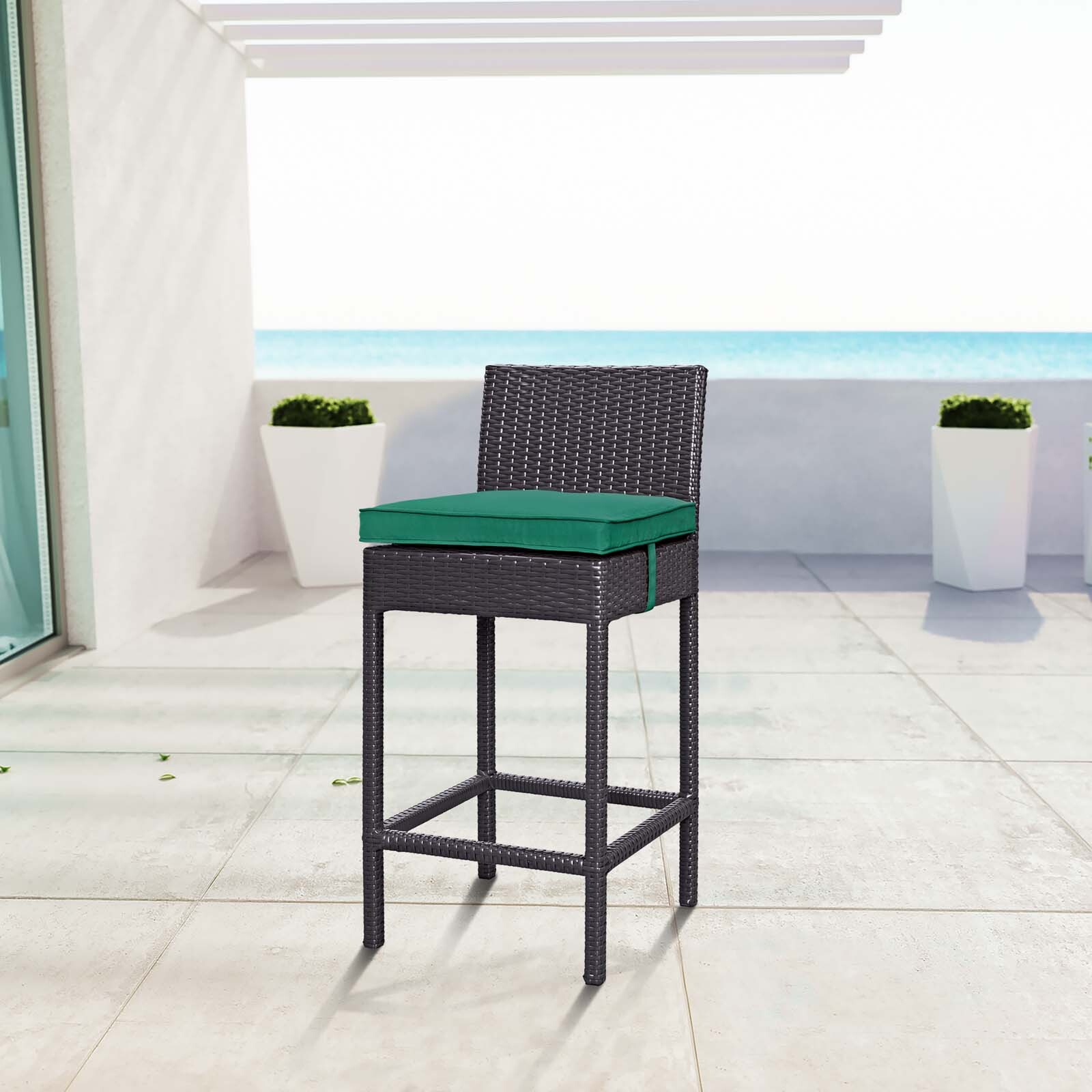 Modway Convene Outdoor Patio Fabric Bar Stool in Espresso Green