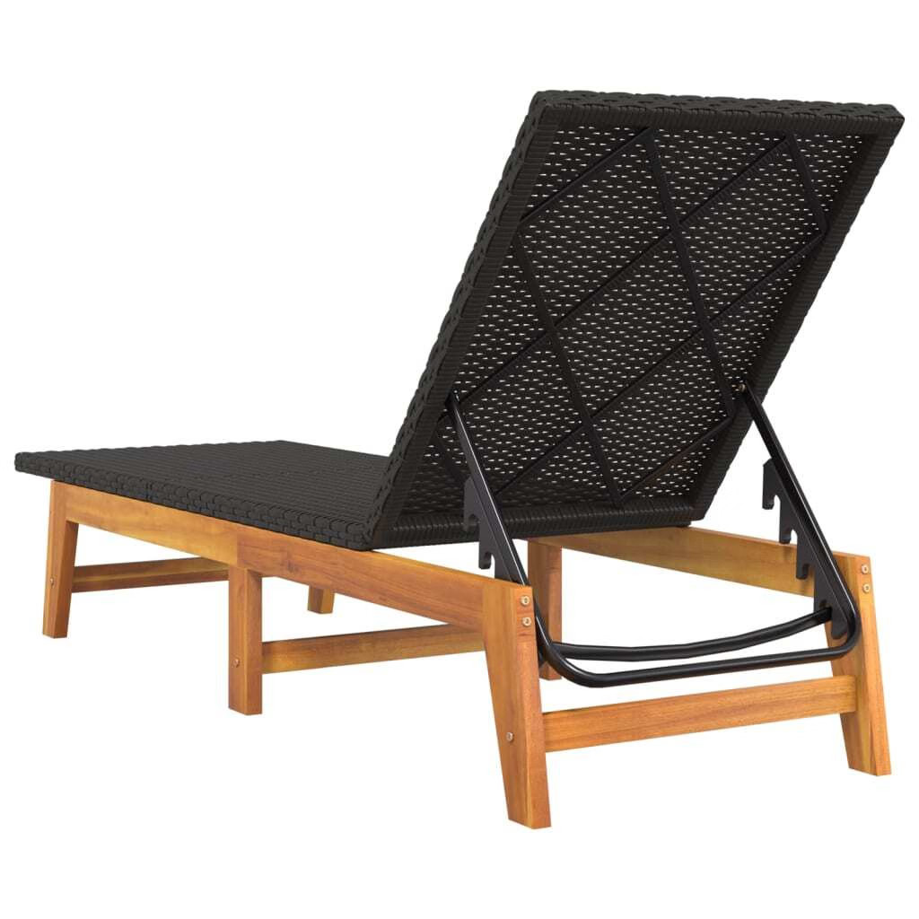 Sun Lounger Black and Brown PE rattan, solid acacia wood, steel