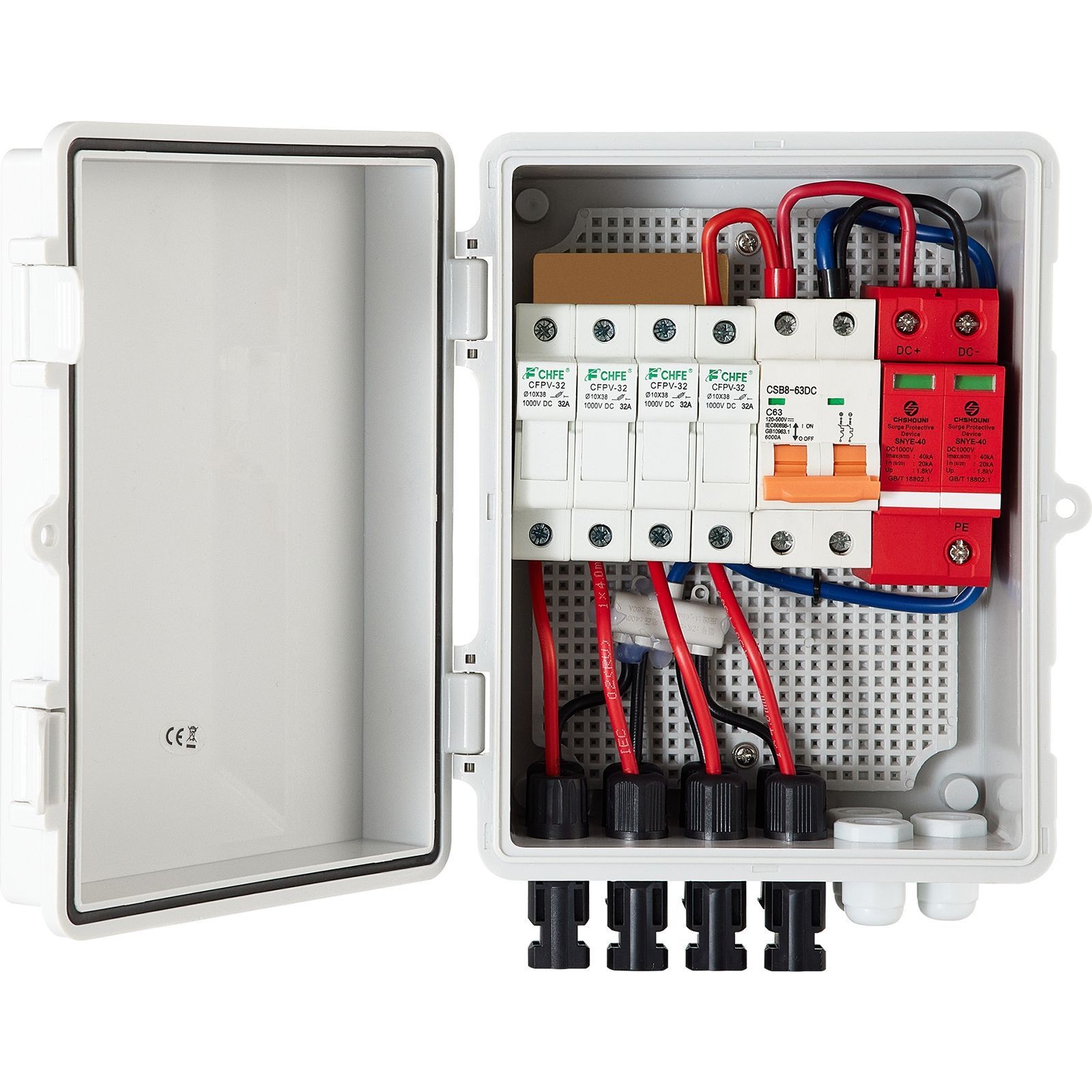 PV Combiner Box, 4 String with 15A Rated Current Fuse, 63A Circuit Breaker