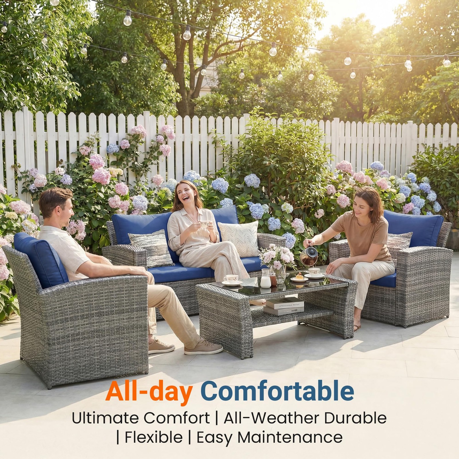 Wisteria Lane Patio Furniture Set, Wicker Outside Outdoor Furniture for All W…