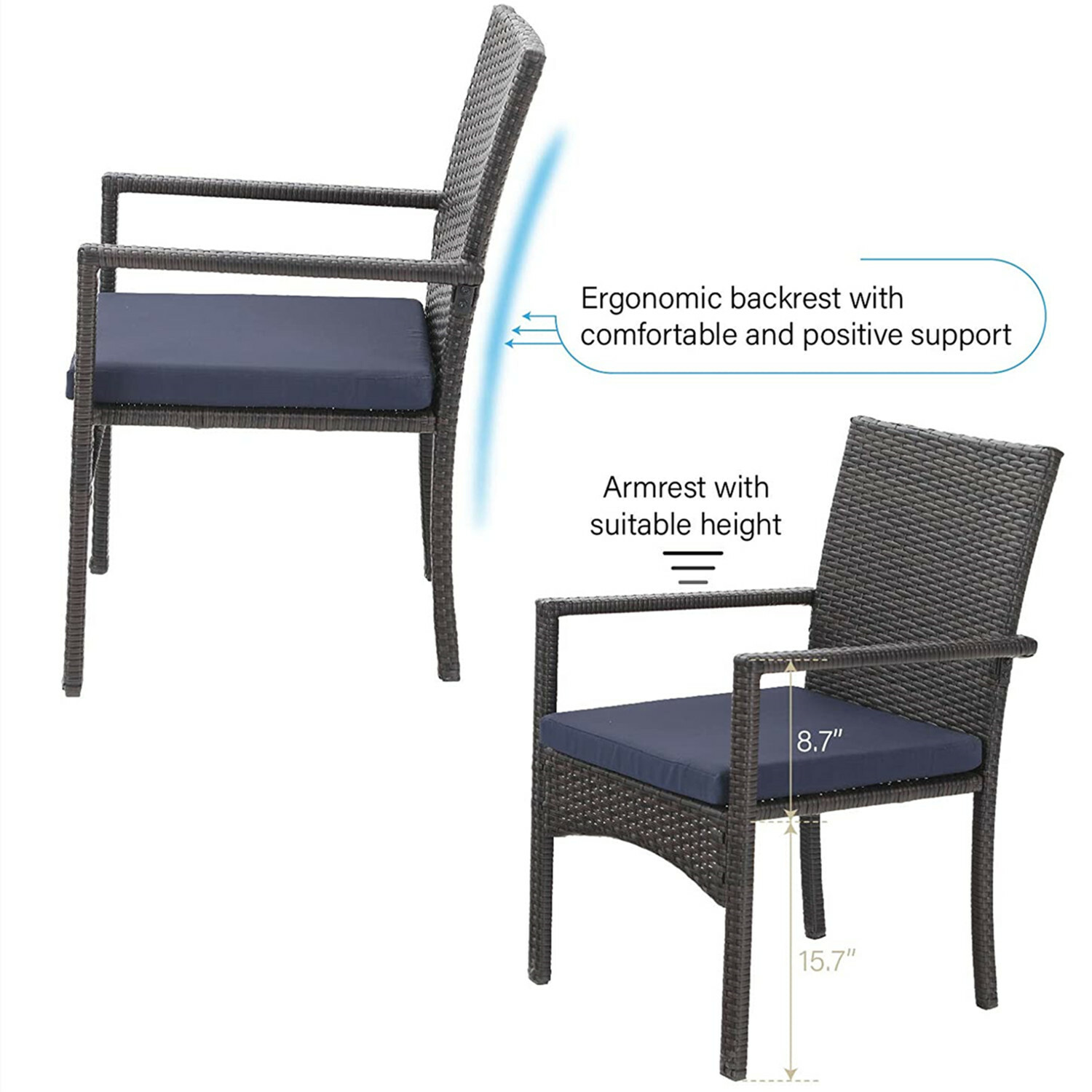 7 Piece Outdoor Patio Furniture Set Rattan Chairs Metal Table Wicker Furnitures