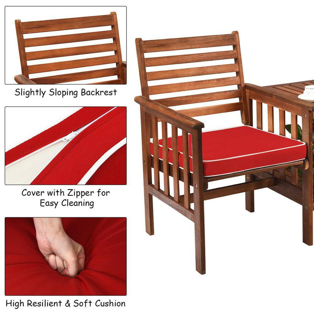 3-Piece Brown Outdoor Loveseat with Red Cushions and Center Wood Table