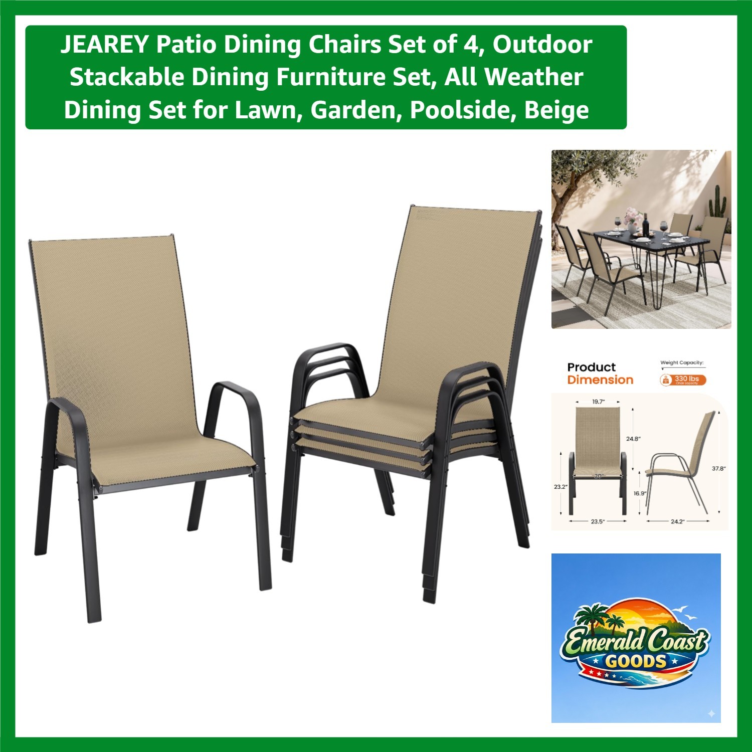 All-Weather Outdoor Dining Chairs Set of 4 – Stackable & Easy Assembly
