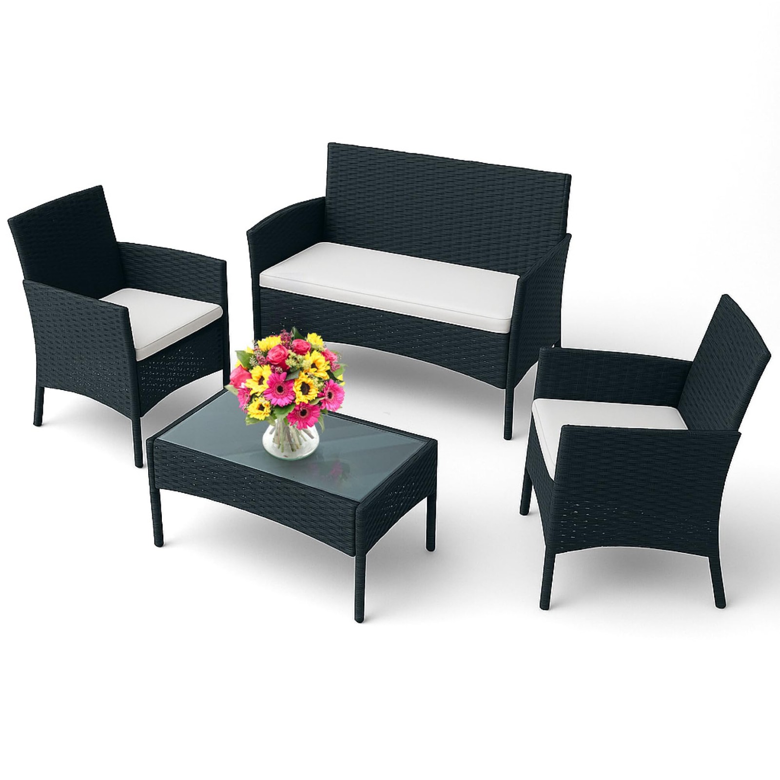 Econohome 4-Piece Outdoor Furniture Set – Set 2 Rattan Chairs 1 1 Glass -Top