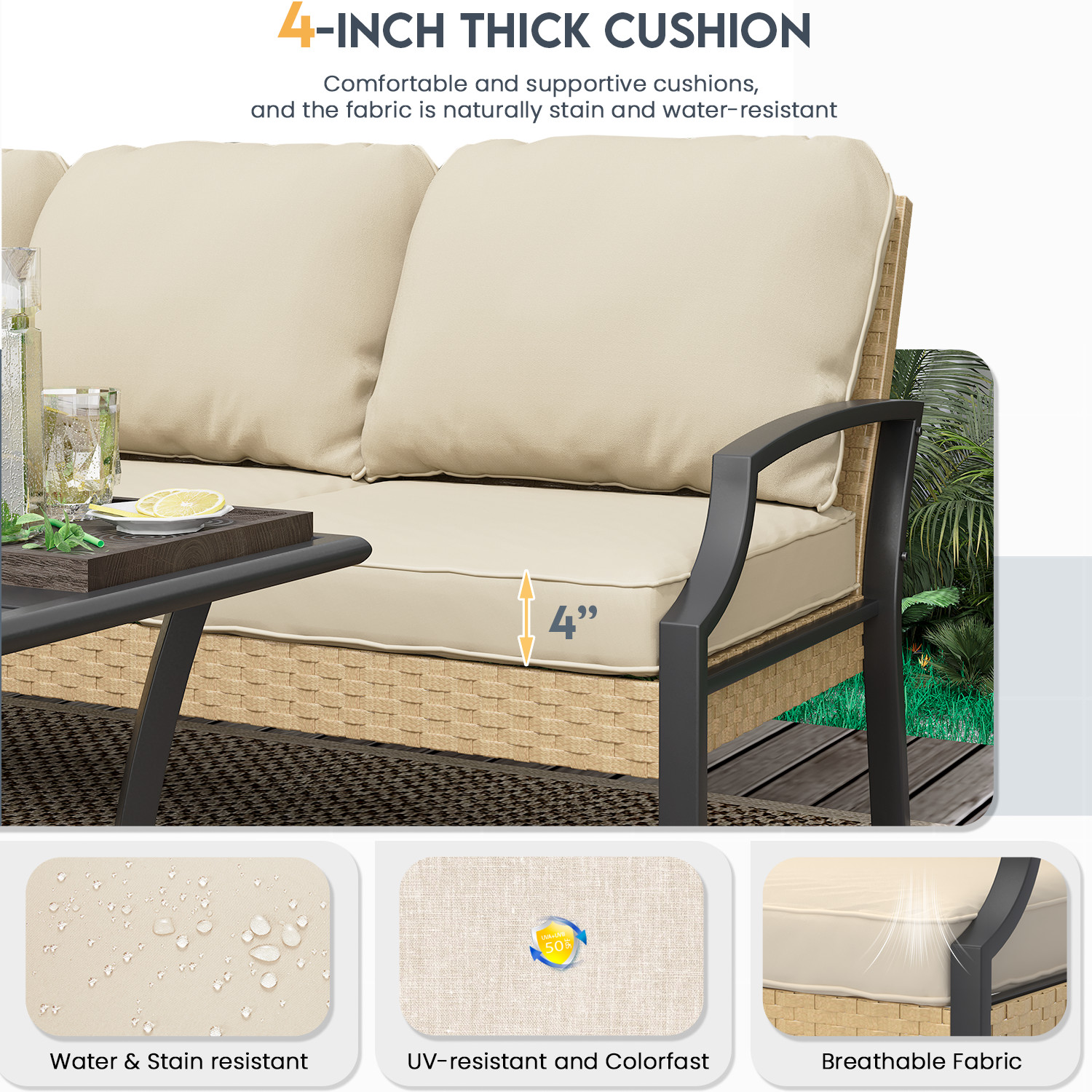 Outdoor Patio Furniture Set with Rocking Chair, 4 Piece Conversation Bistro Set