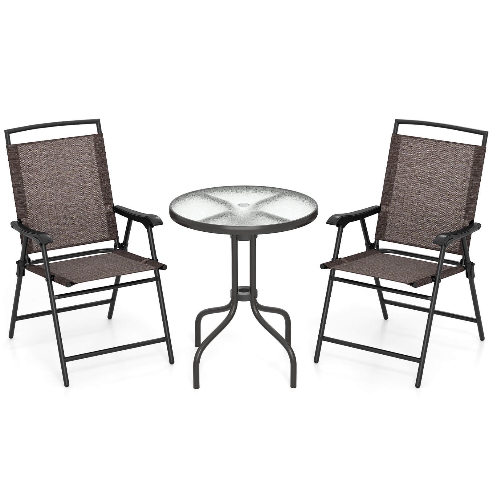 3 PCS Outdoor Bistro Dining Furniture Set w/1.57″ Umbrella Hole Rippled