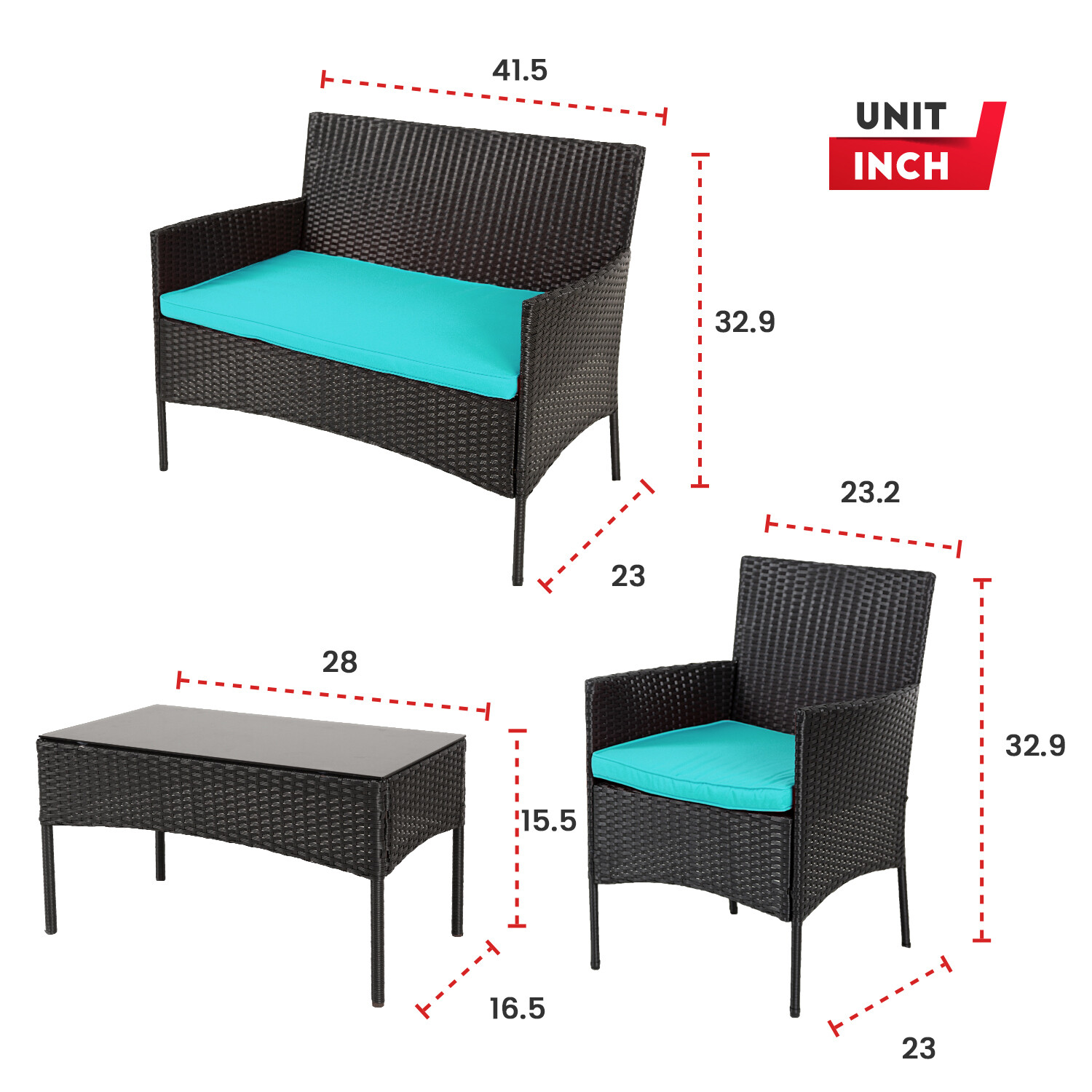 4PCS Outdoor Patio Furniture Set Rattan Chair Patio Set Wicker Conversation Set