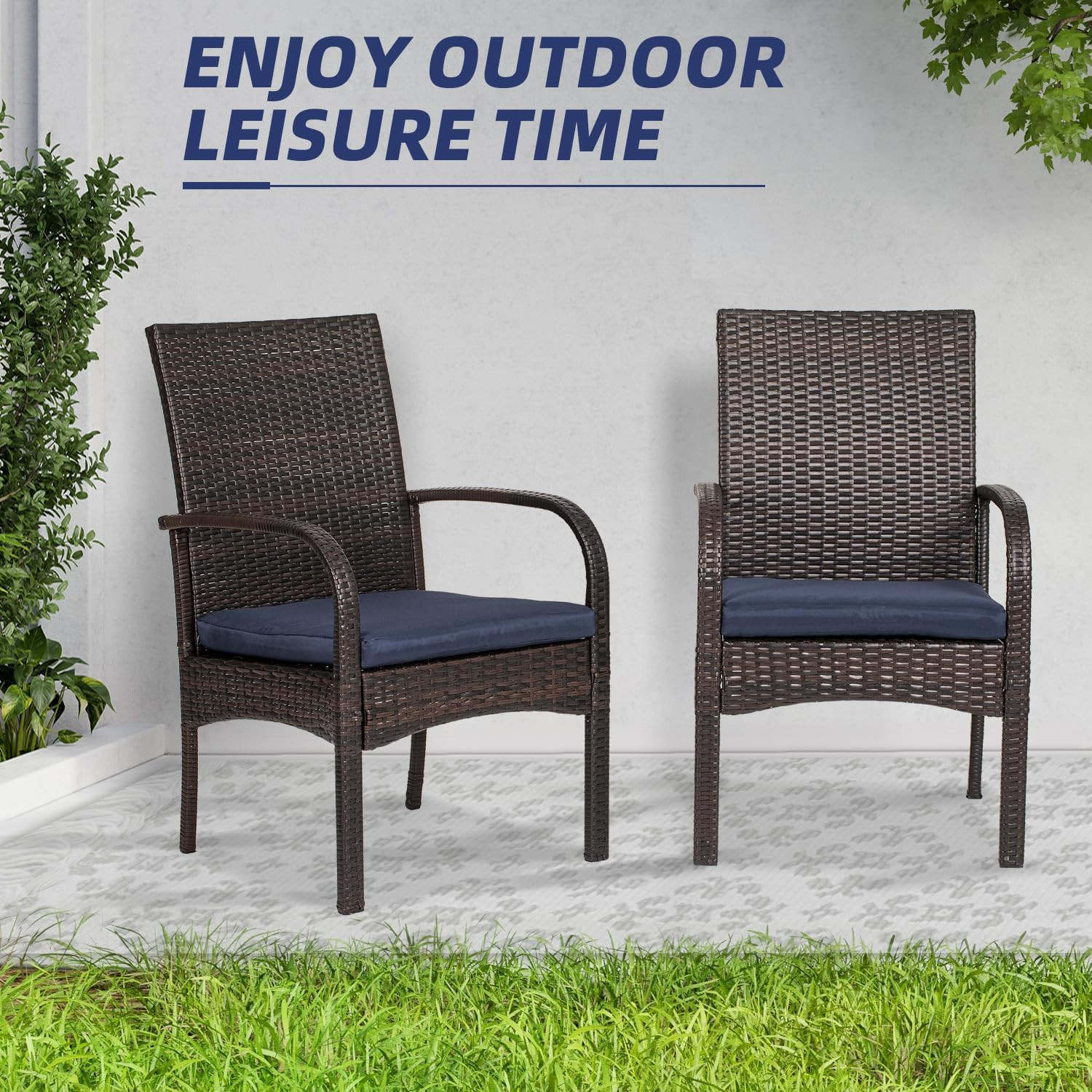 Wicker Patio Dining Chairs Set of 2, All-Weather PE Rattan Outdoor Chairs with S