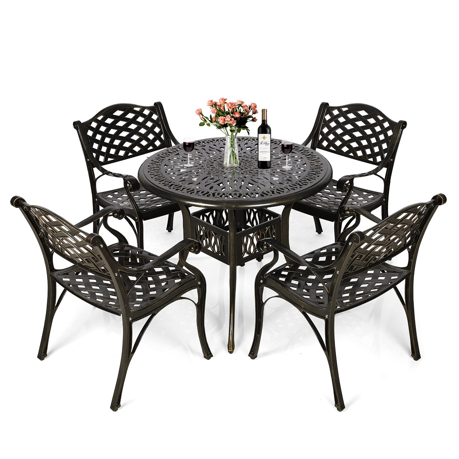 5PCS Outdoor Patio Dining Set All-Weather Cast Aluminum Conversation Garden Set