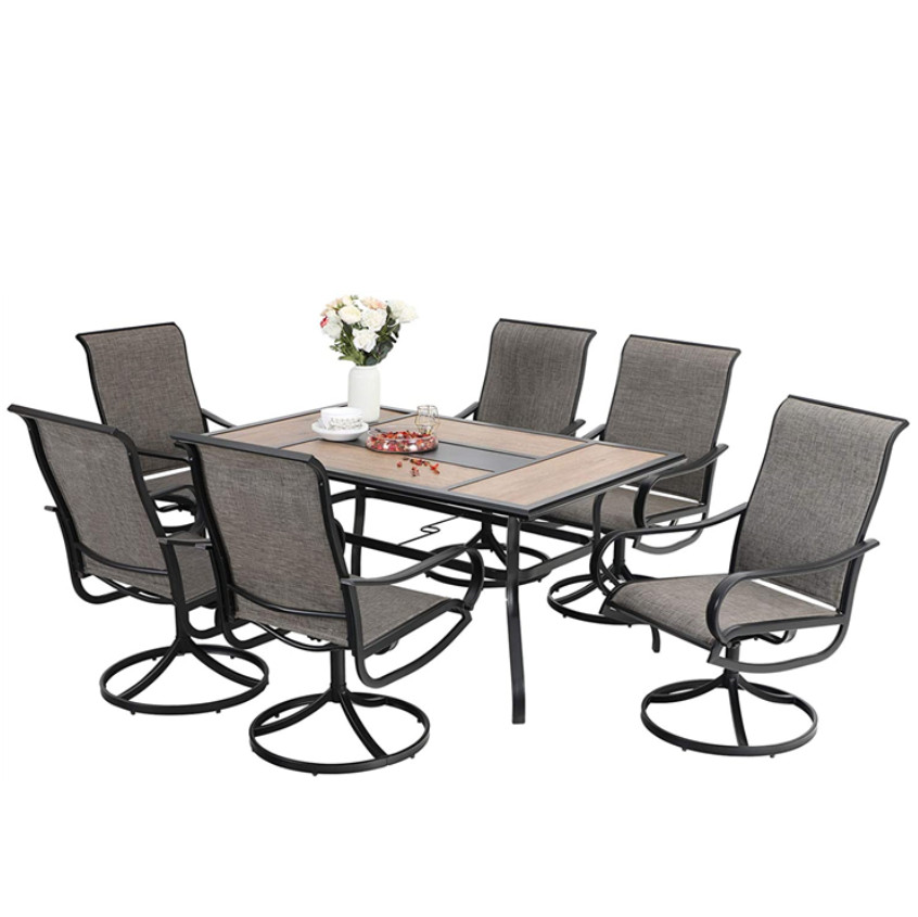 7 Pieces Patio Dining Table Chairs Sets Outdoor Dining Set Rocker Swivel Chair