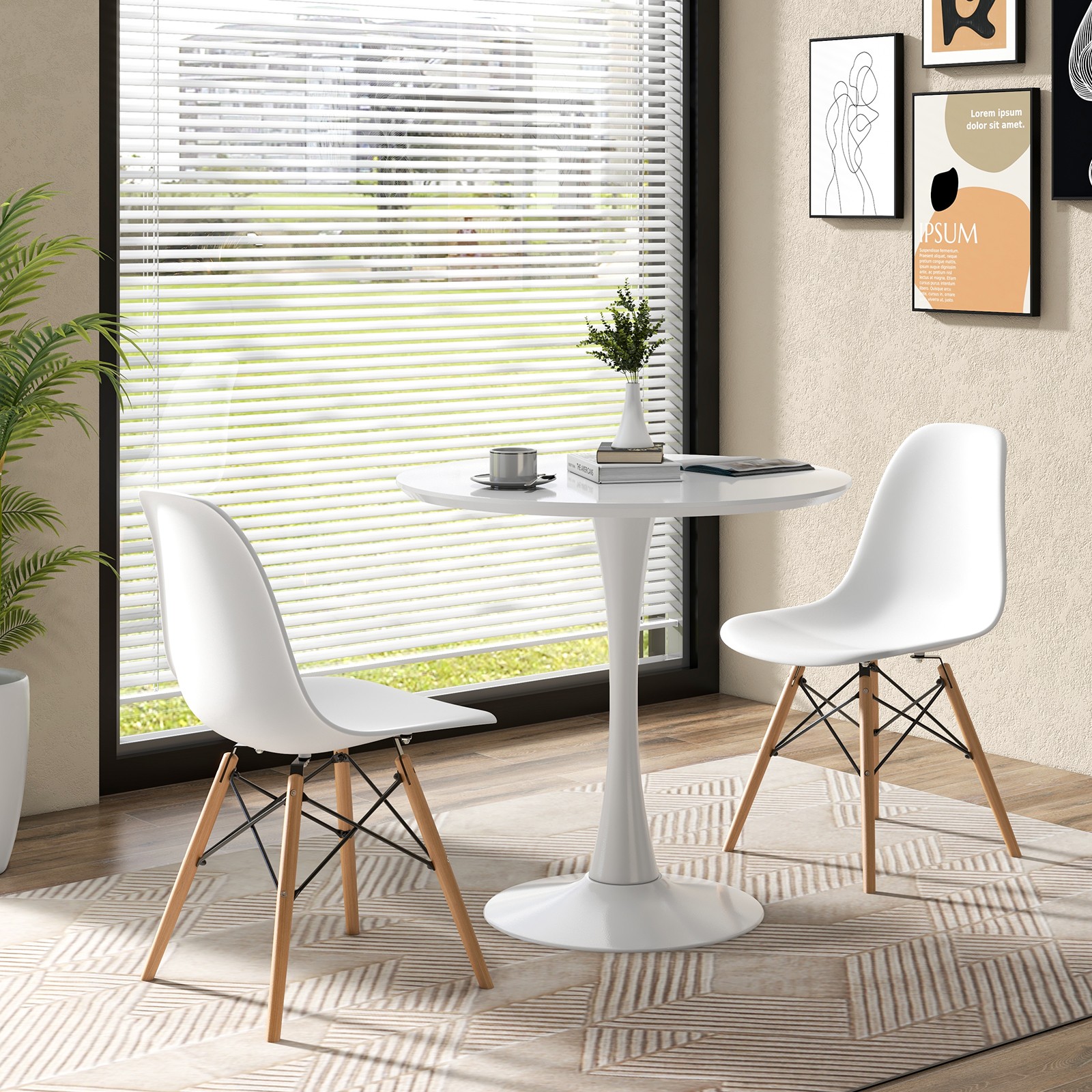 3PCS Dining Kitchen Set Modern Round Dining Table Chairs for Small Space