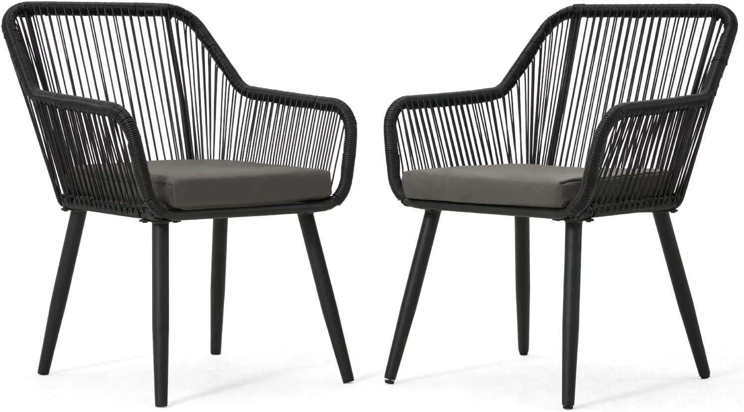 Set of Patio Wicker Chairs Rattan Outdoor Dining with Cushions Armrests 350lb