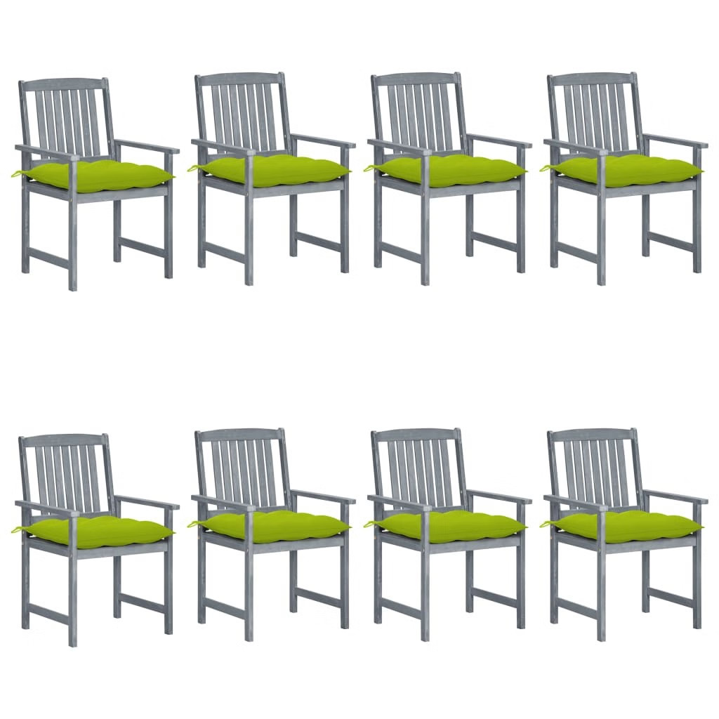 Patio Chair Set of 8 Gray Solid acacia wood, 100% polyester fabric