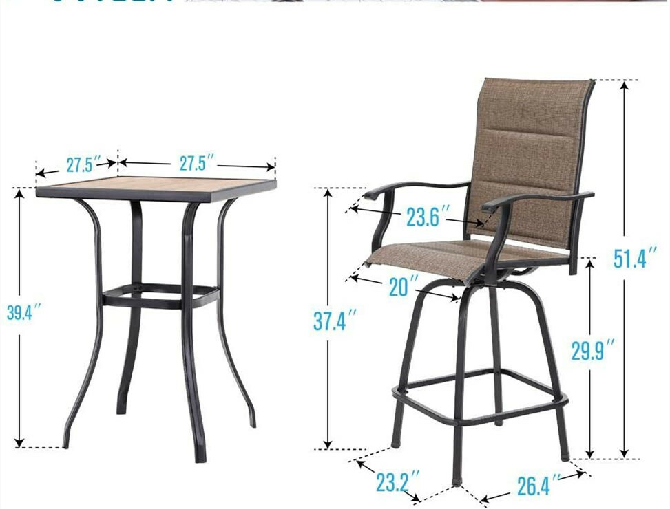 Swivel Bar Stools Set 3 Kitchen Padded Bar Height Bistro Set Patio Furniture Set