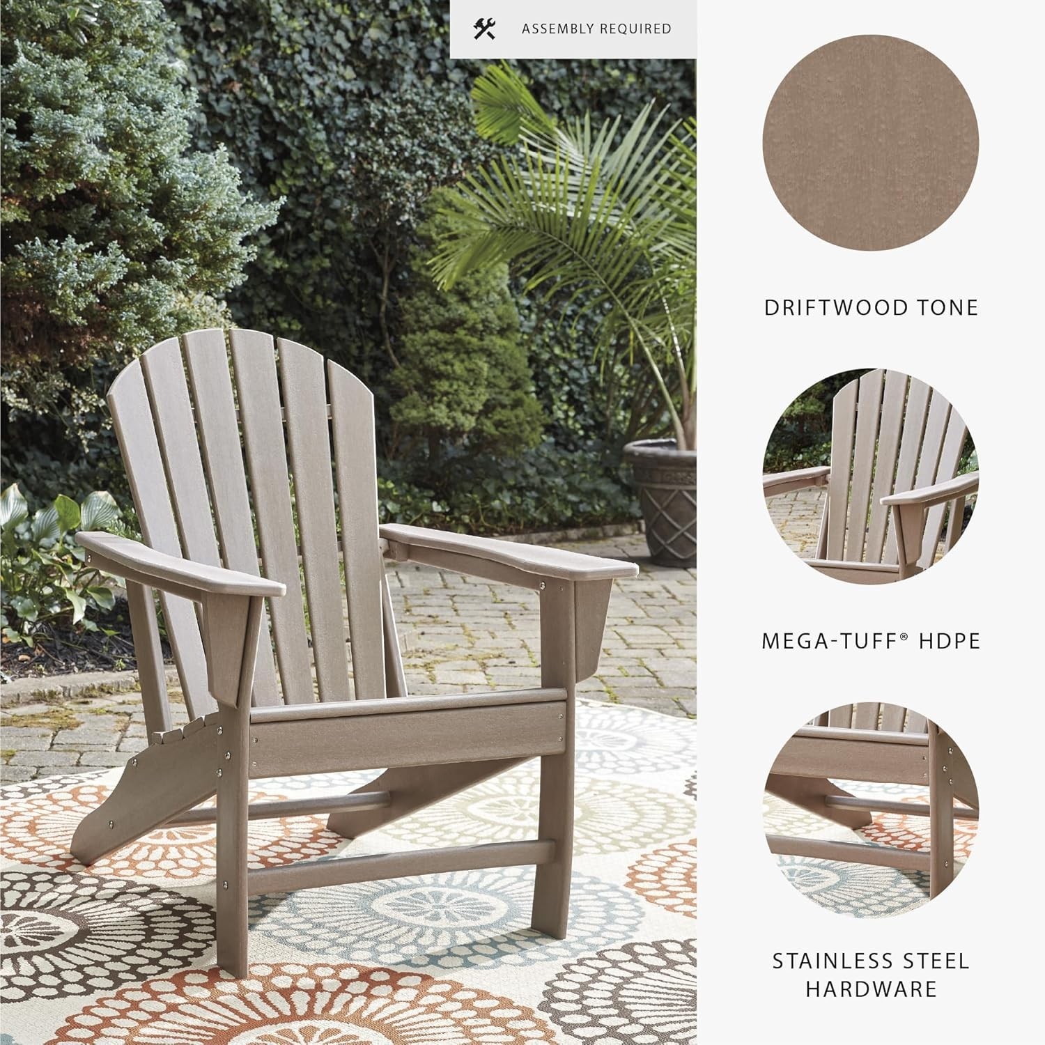 Sundown Treasure Outdoor Patio HDPE Adirondack Chair, Light Brown