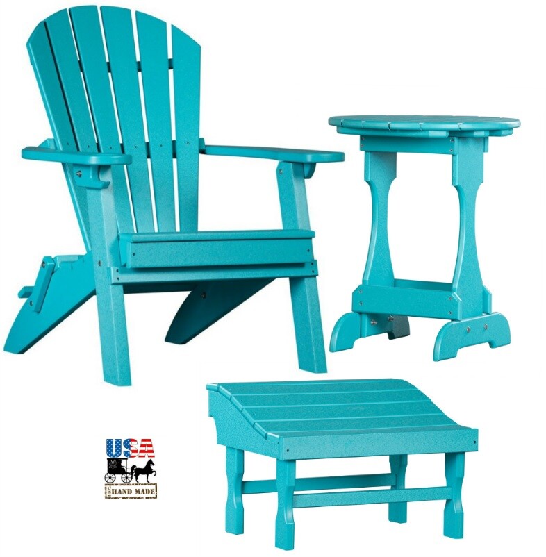 3pc OUTDOOR PATIO SET 4 Season ARUBA BLUE Folding Chair, Ottoman & Candy Table
