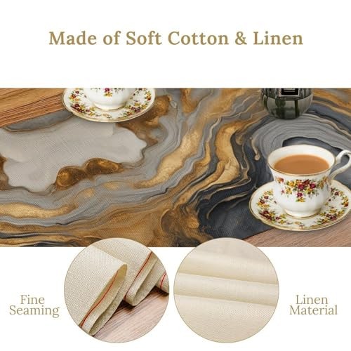Marble Table Runner,Gray Gold Modern Marble 13×36″ Table Runner Marble-10