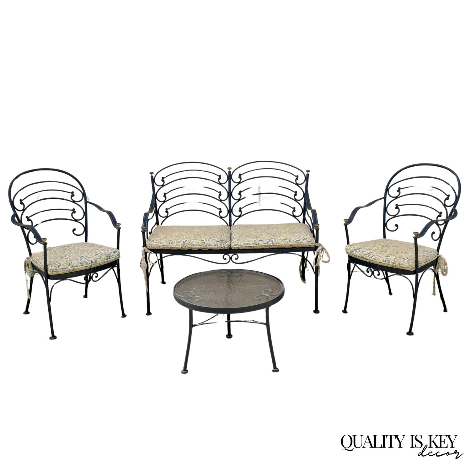 Contemporary Scrolling Wrought Iron Patio Loveseat & Arm Chair Set – 4 pcs
