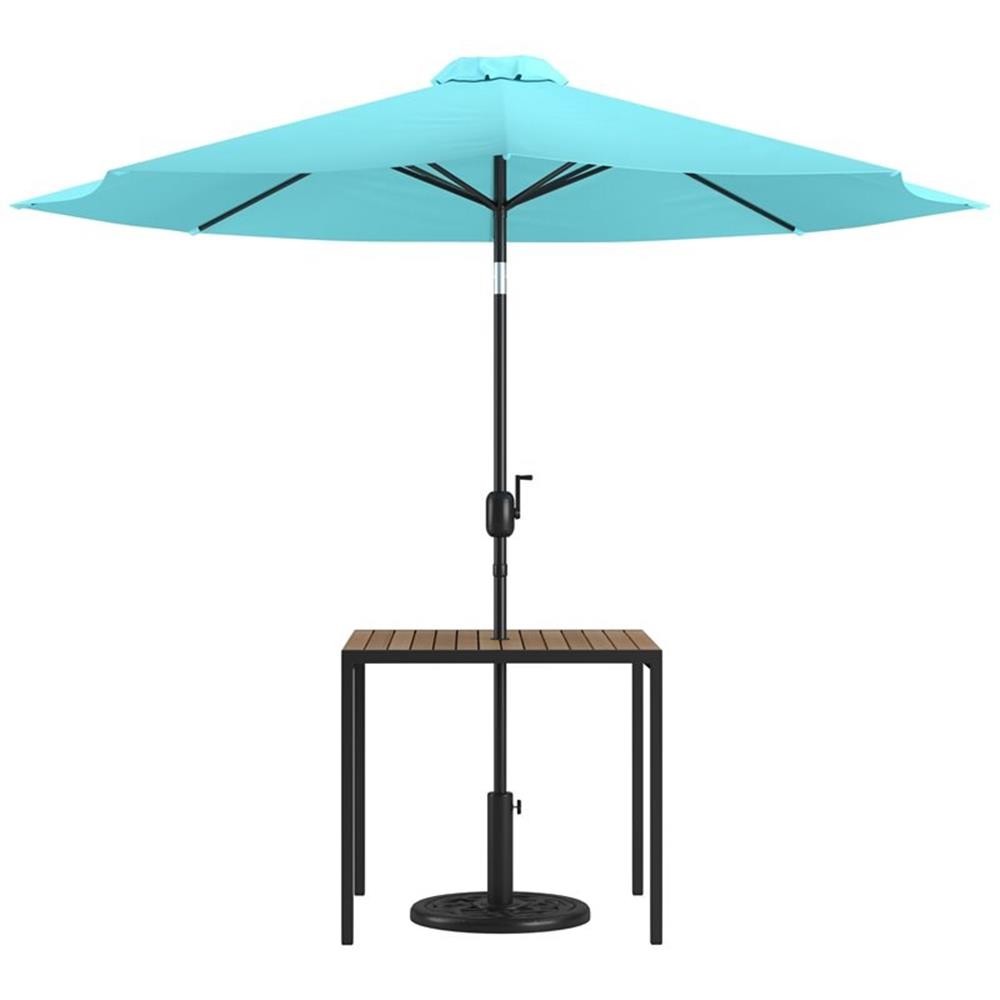 Flash Furniture Steel Metal Patio Table and Umbrella with Base in Blue
