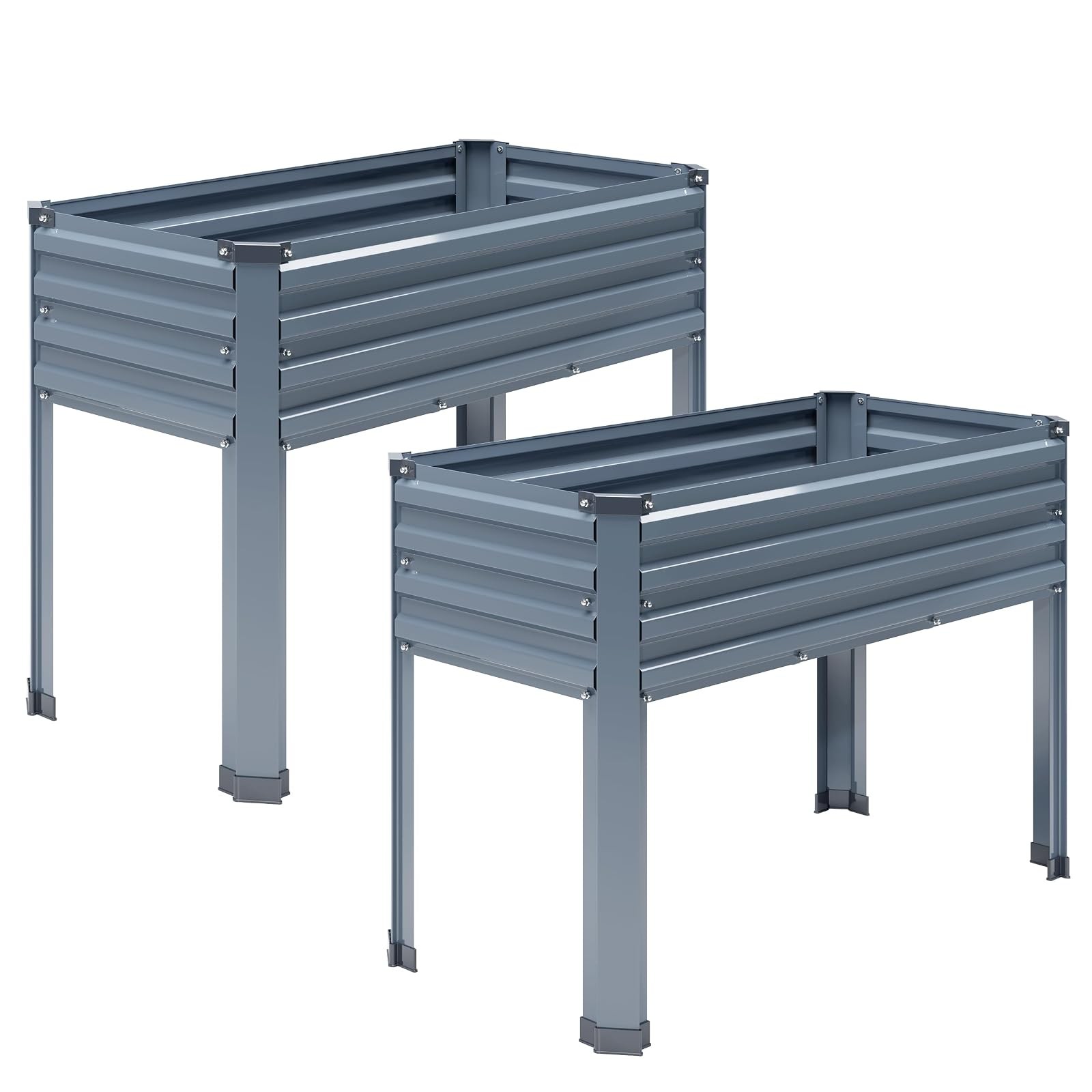 DIIYIV 2PCS Galvanized Raised Garden Bed with Legs Grey