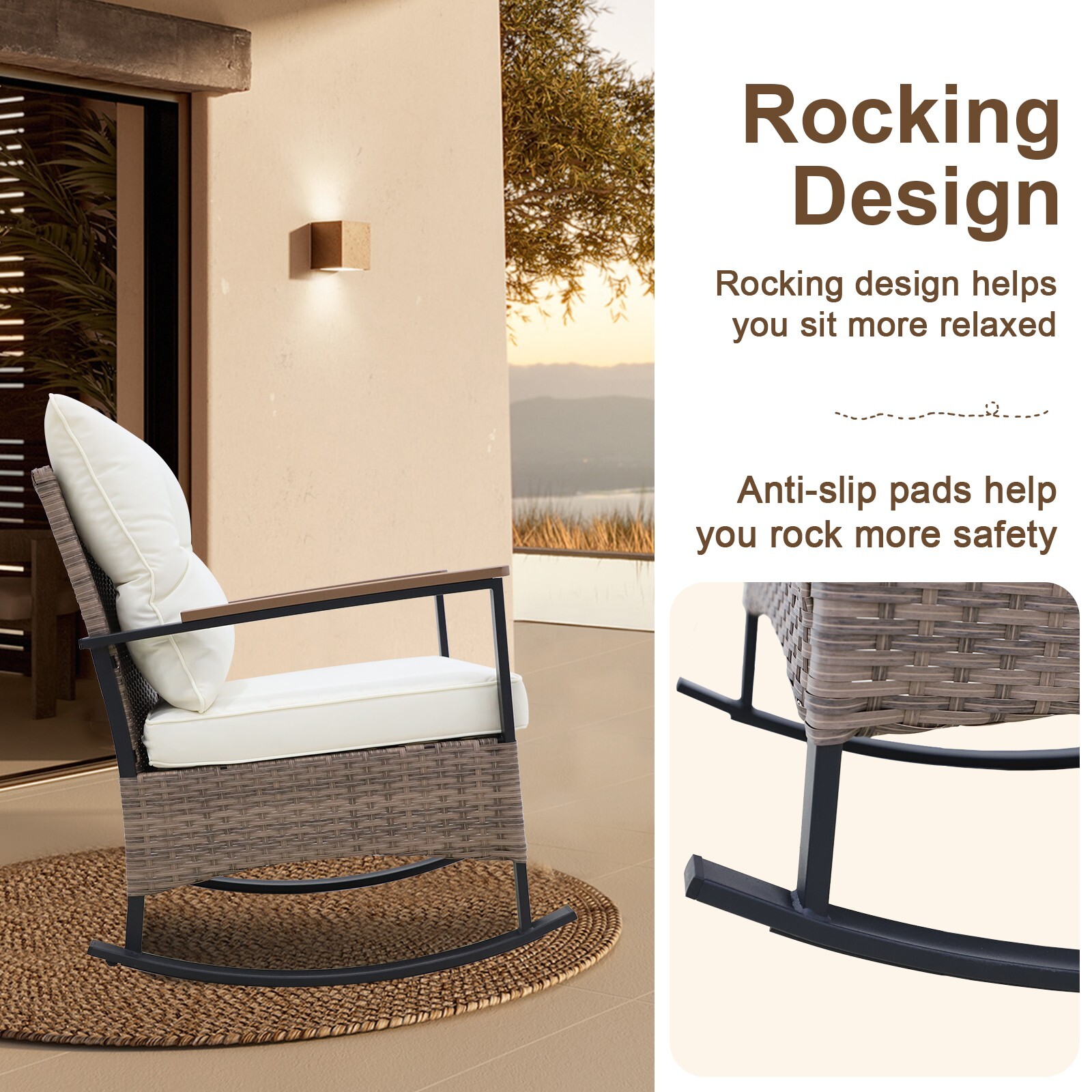 EAGLE PEAK 3 Piece Outdoor Conversation Set 2 Rocking Chairs and Side Table