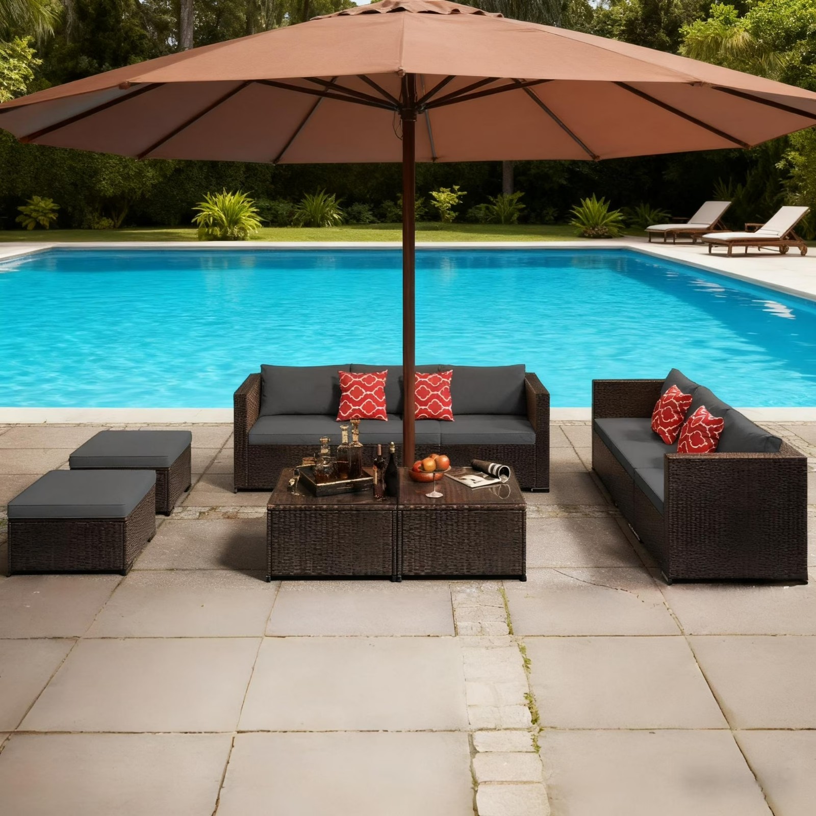 Patio Furniture Set, 10 Pieces Outdoor Sectional Sofa Set with Rattan Sofa