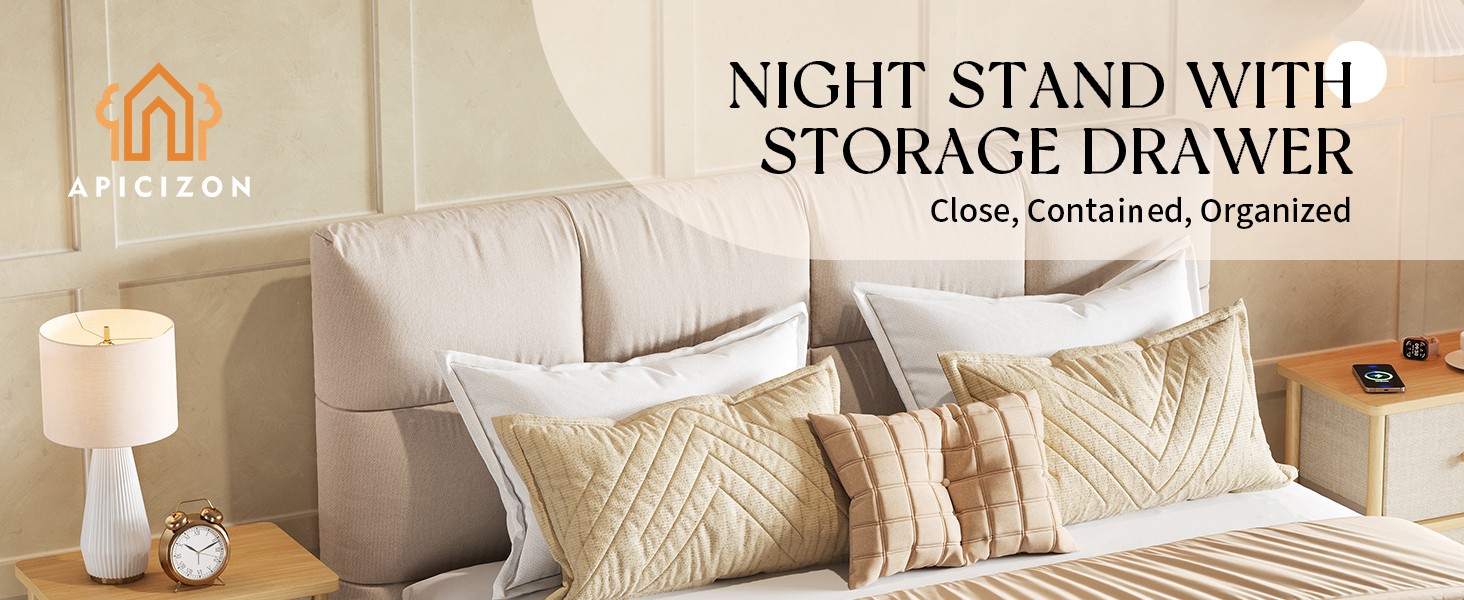 Nightstand with 2 Stora Ders, Boho Side Table with Solid