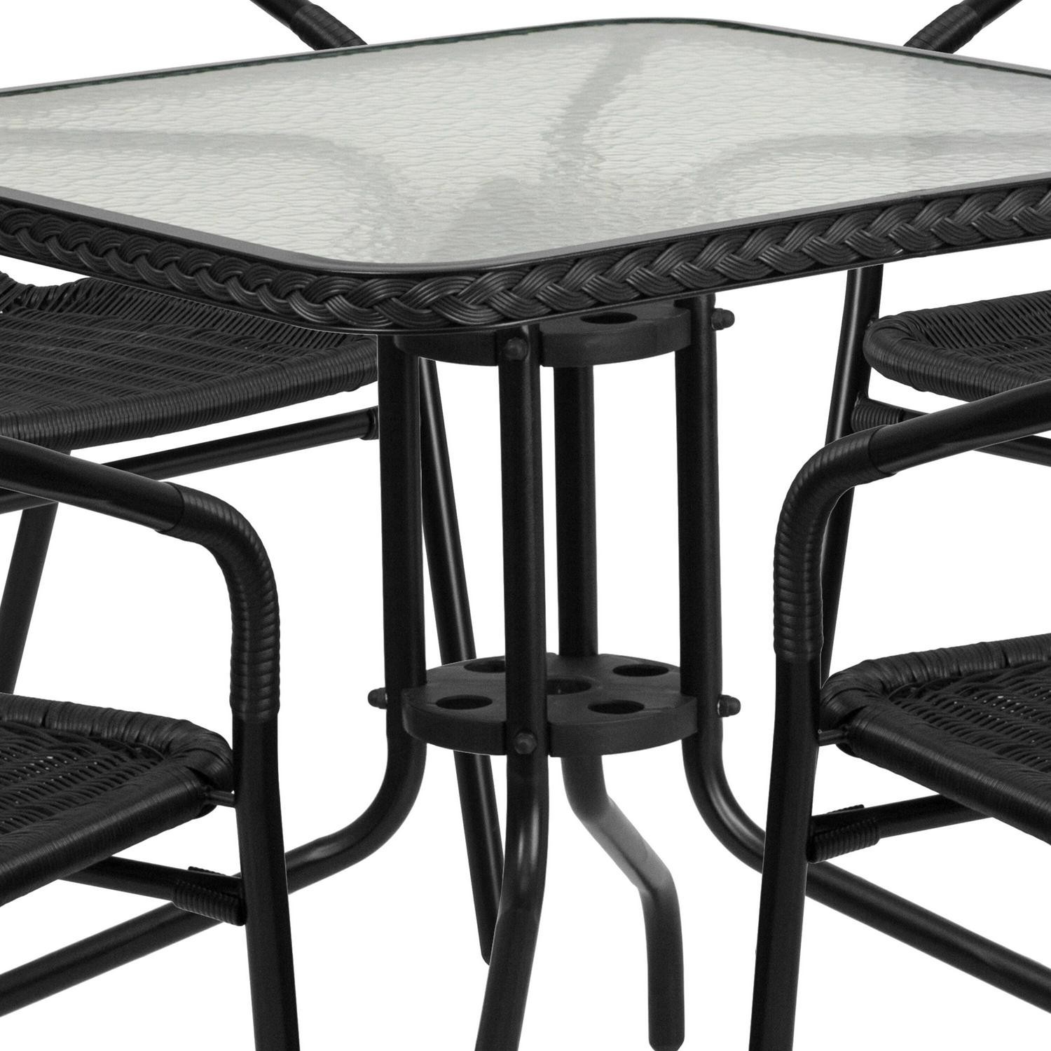 5-Piece Square Indoor/Outdoor Patio Table And Rattan Chairs Set – 28 W X 28 D X