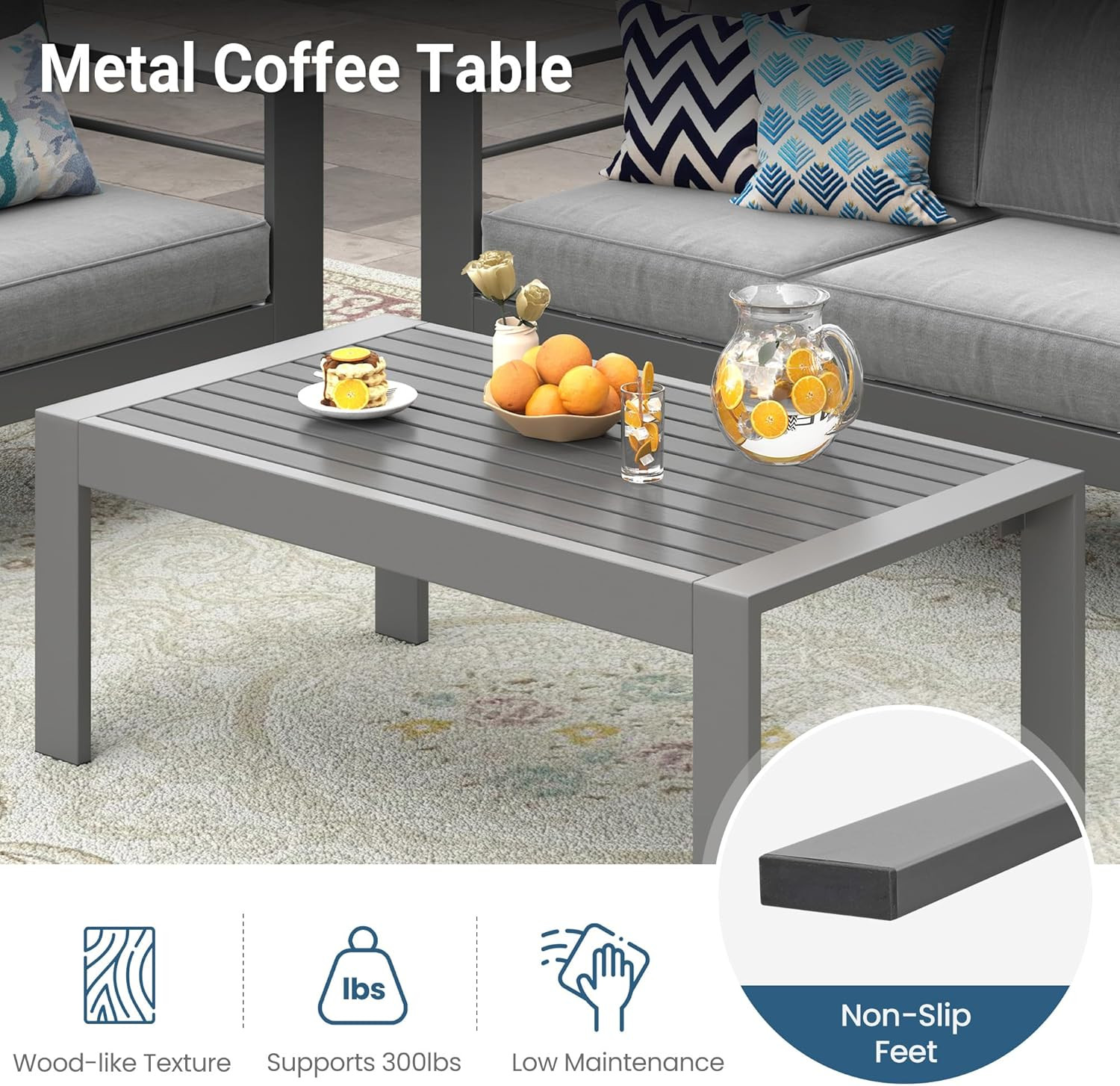 Heavy Duty Metal Patio Furniture Set with Cushions – Modern Dark Grey Loveseat