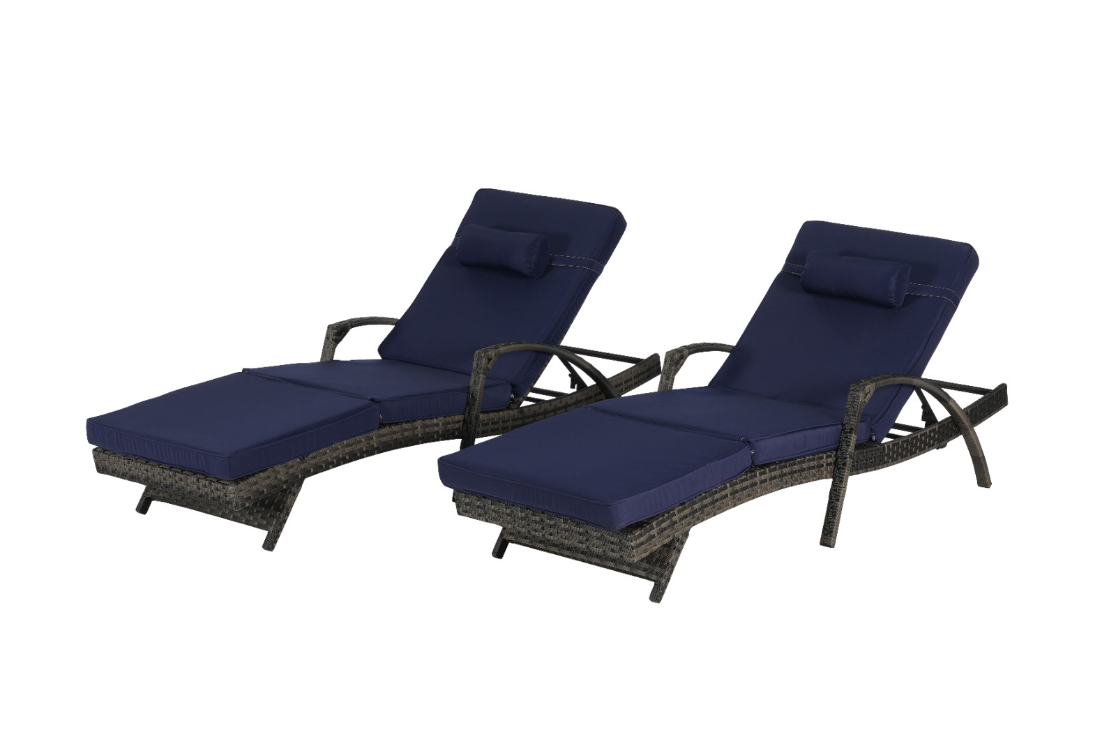 Outdoor Wicker Long Reclining Chair Set of 2 w/Cushions Lounge Chair Lawn Beach