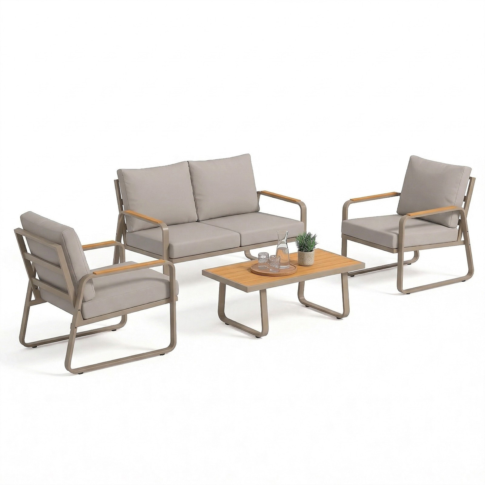4 Piece Patio Furniture Set, Outdoor Sofa Set, Brown