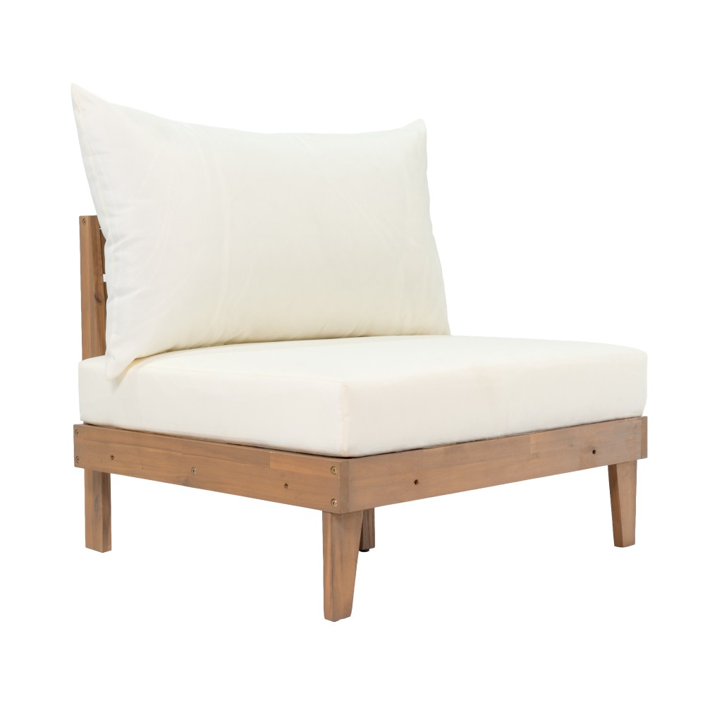 Acacia Wood Outdoor Convertible Sofa Daybed Patio Couch Backyard W/Beige Cushion