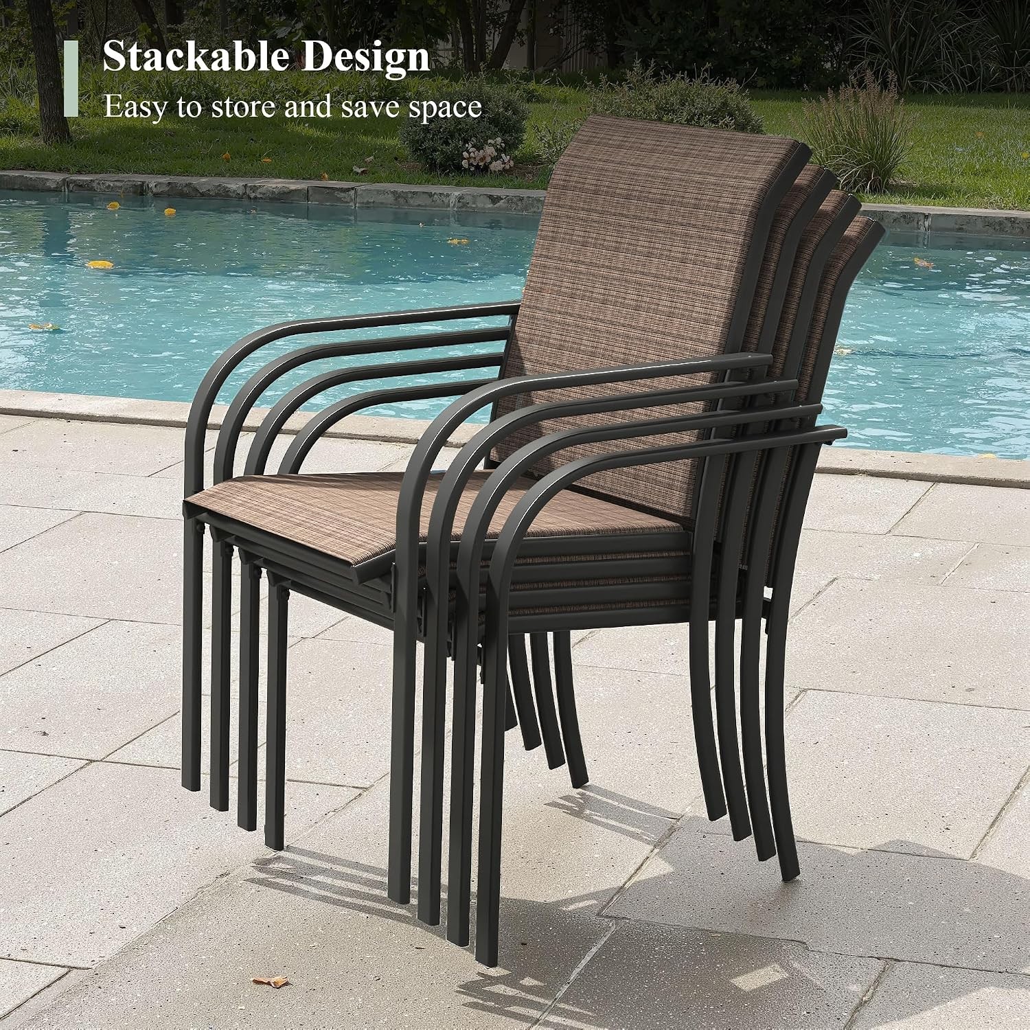 3 Pieces Outdoor Dining Set Stackable Textilene Paito Chairs & 27.5″ Square