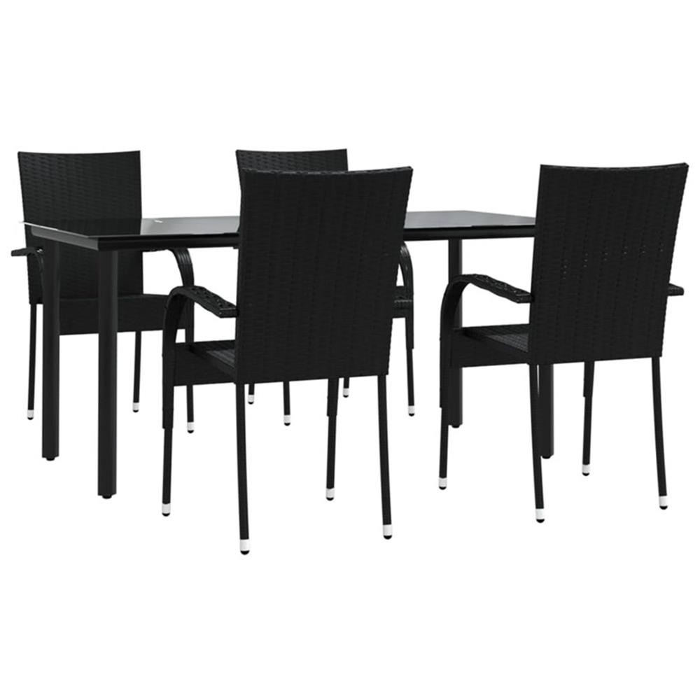 Bowery Hill Contemporary Powder-Coated Garden Dining Set in Black