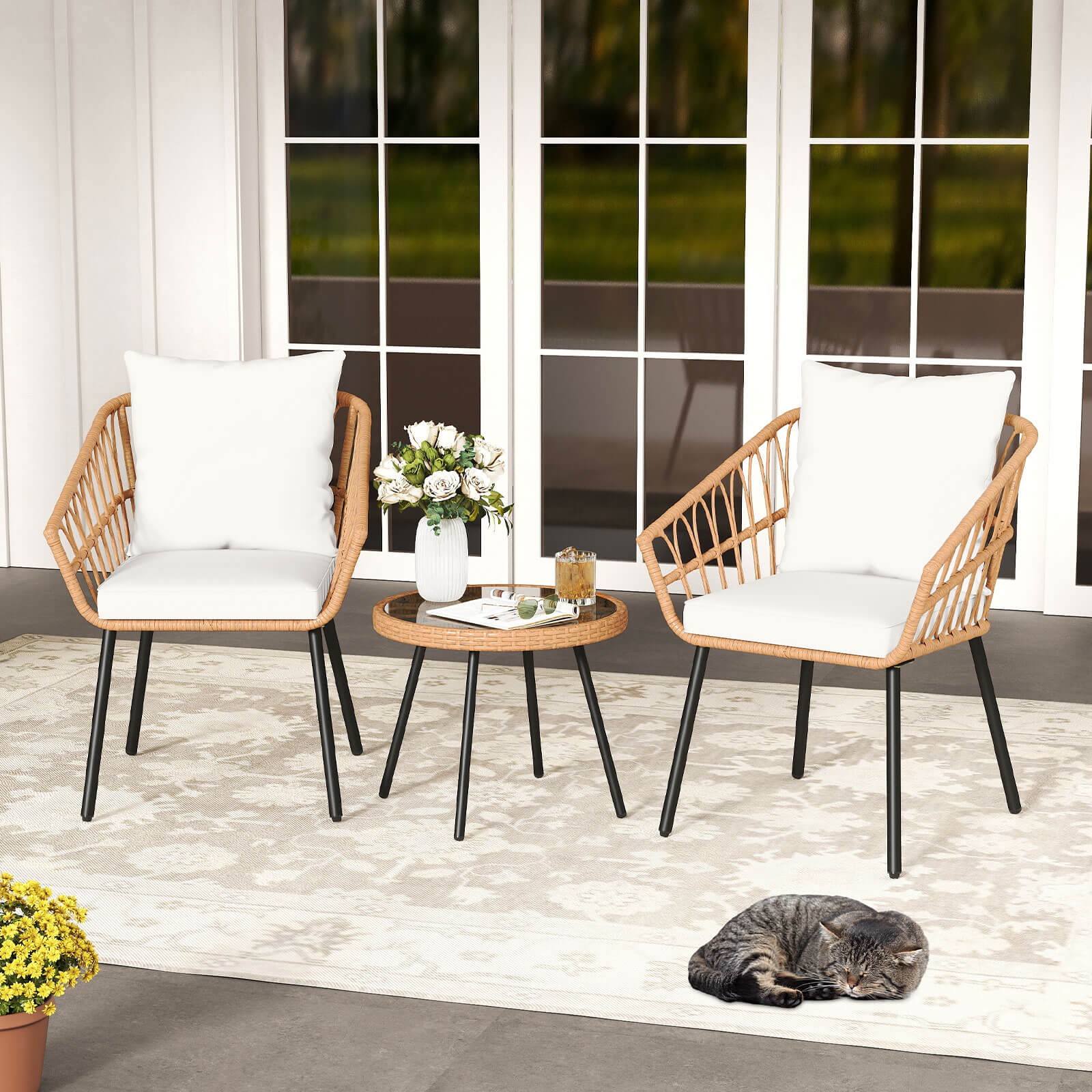 3 Piece Patio Bistro Set w/Heavy Duty Metal Frame for Balcony Garden & Poolside