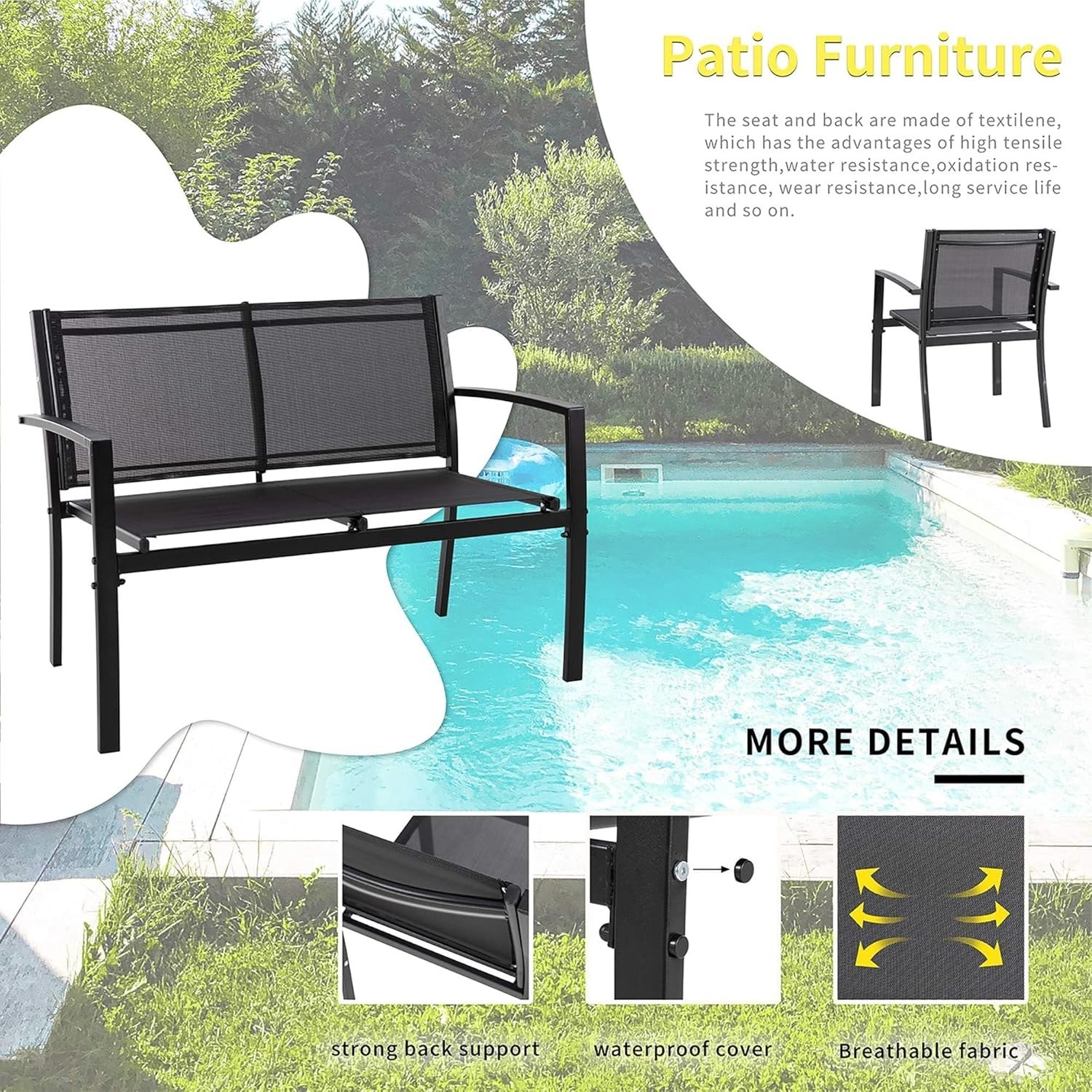 4 Piece Wicker Loveseat Cushion Square Table Patio Lawn Garden Furniture Set