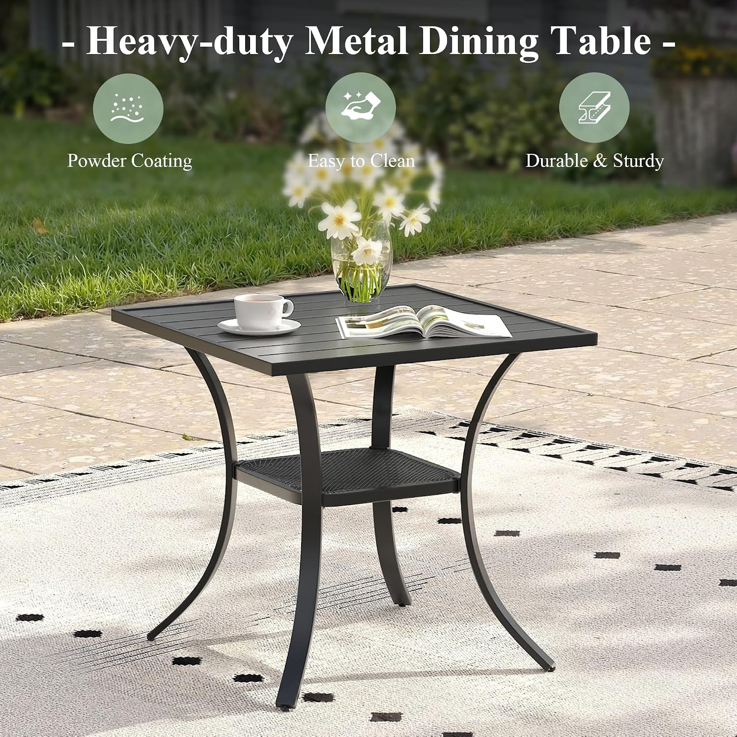 Small Patio Dining Set for 2, 27.5″ Square Outdoor Dining Table and Chairs Set w