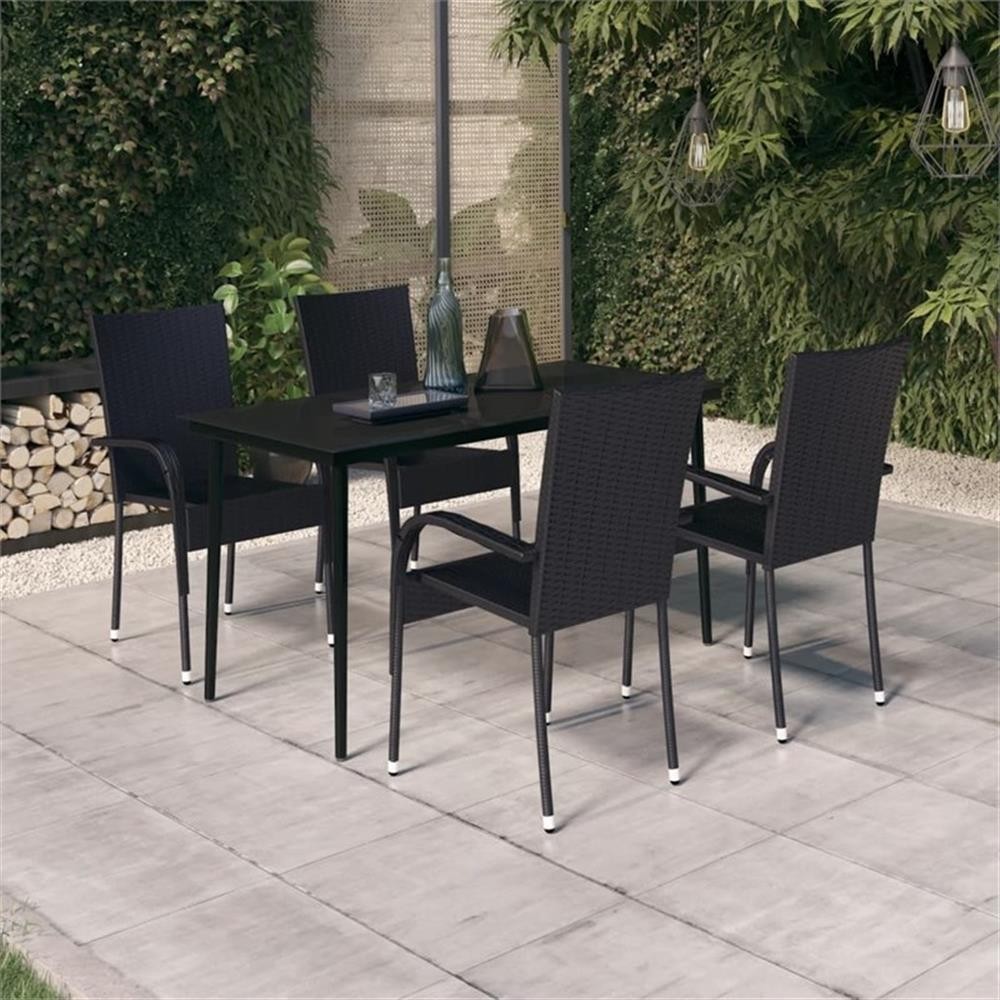 Bowery Hill PE Rattan/Powder-Coated Steel Garden Dining Set in Black