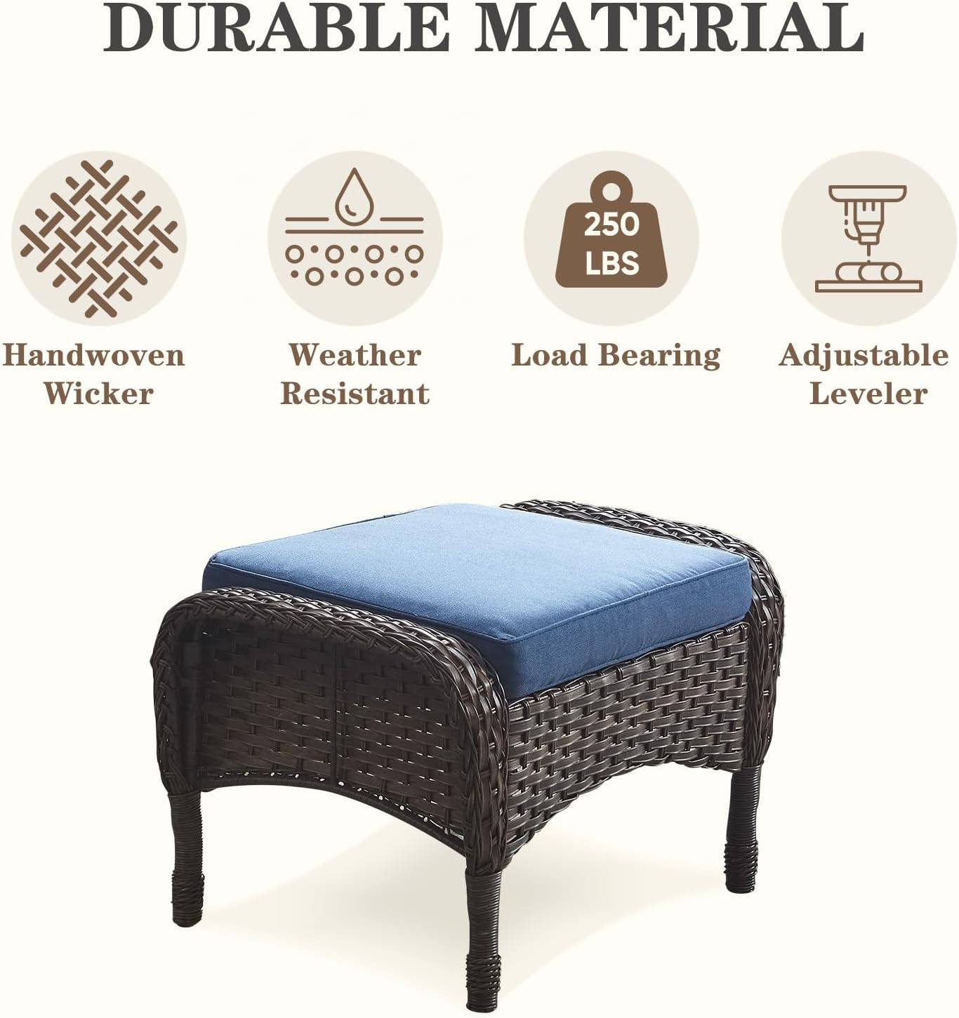 Outdoor Ottomans for Patio Foot Rest – 25 Inch PE Wicker Foot Stool Set of 2 wit
