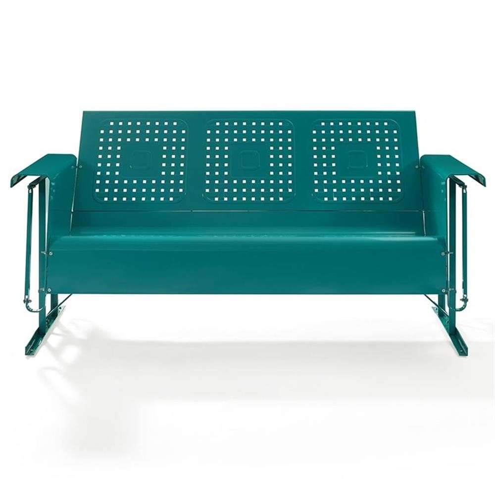 Pemberly Row Modern Metal Gliding Patio Sofa in Turquoise Finish